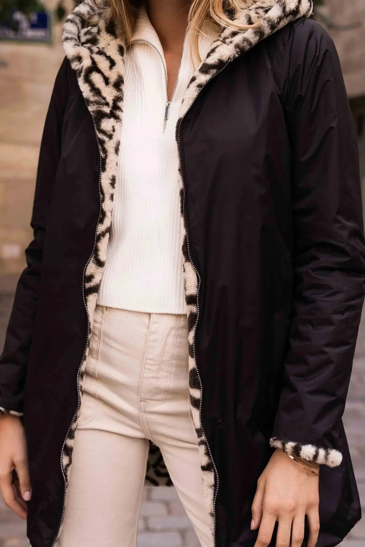 IMPERMEABLE FOURRE NOIR LEOPARD LAURA JO La Chica