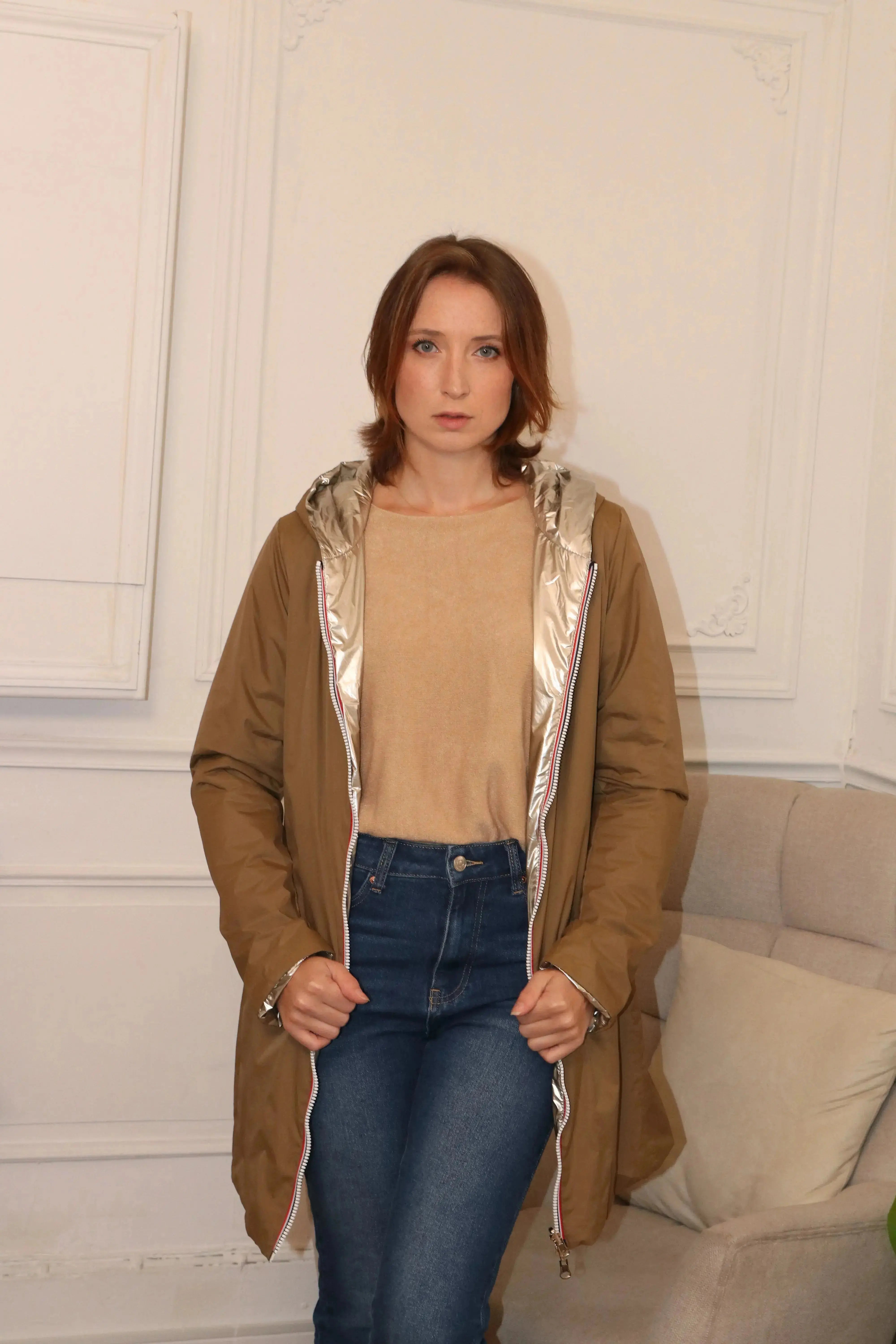 IMPERMEABLE LONG REVERSIBLE MI SAISON CAMEL DORE LAURA JO La Chica
