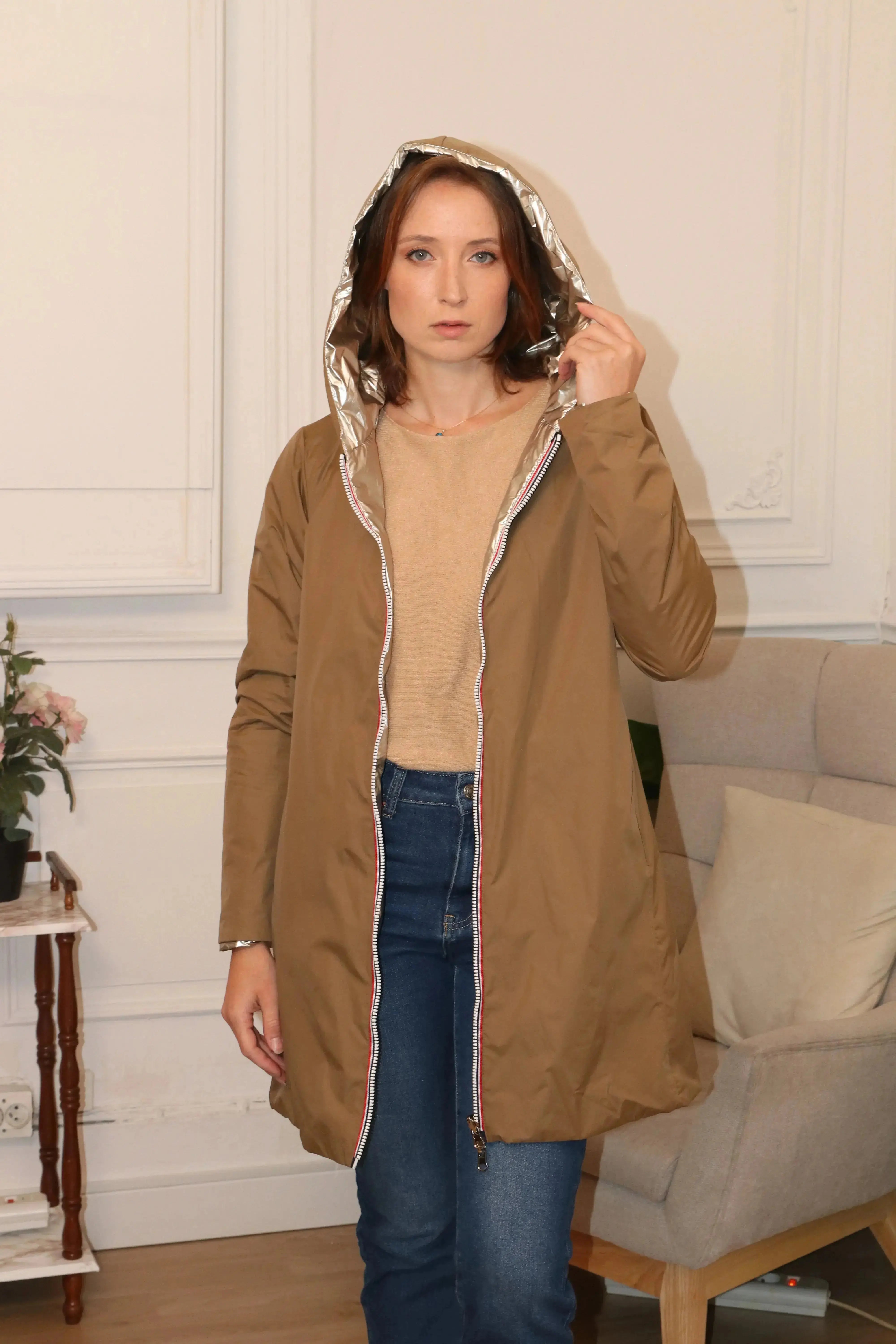 IMPERMEABLE LONG REVERSIBLE MI SAISON CAMEL DORE LAURA JO La Chica