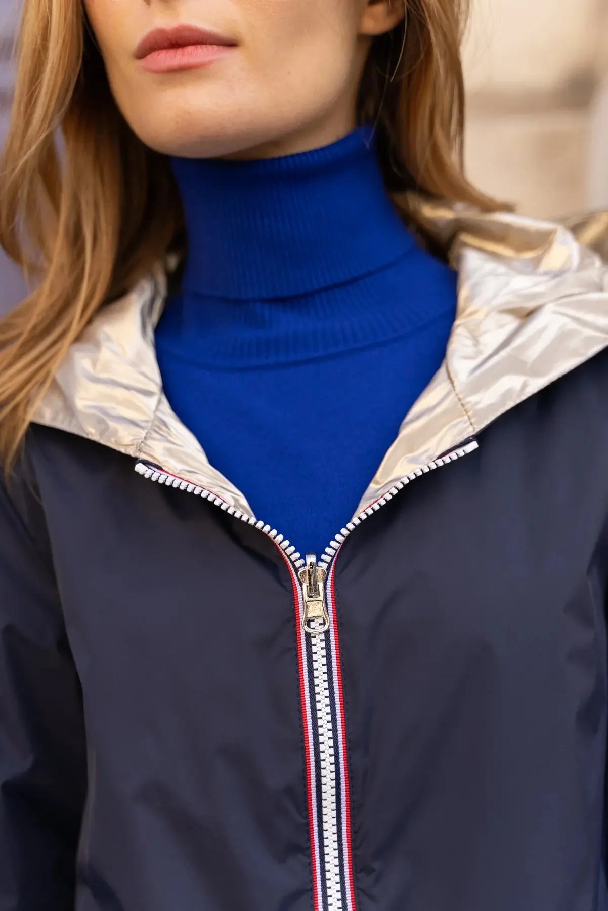 MANTEAU IMPERMEABLE LONG LEGER R2VERSIBLE MARINE DORE LAURA JO La Chica