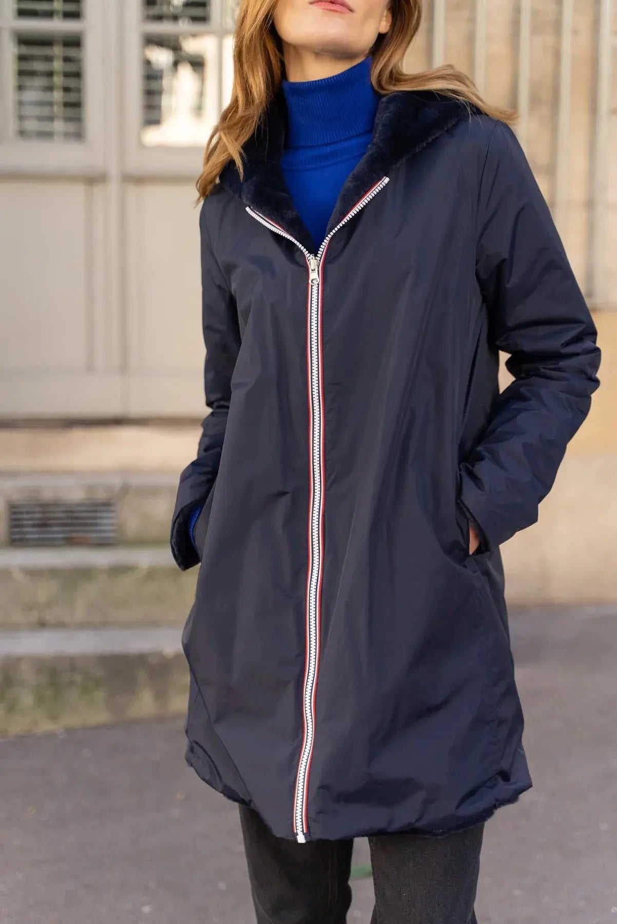 PARKA IMPERMEABLE LONG FOURRE MARINE LAURA JO La Chica