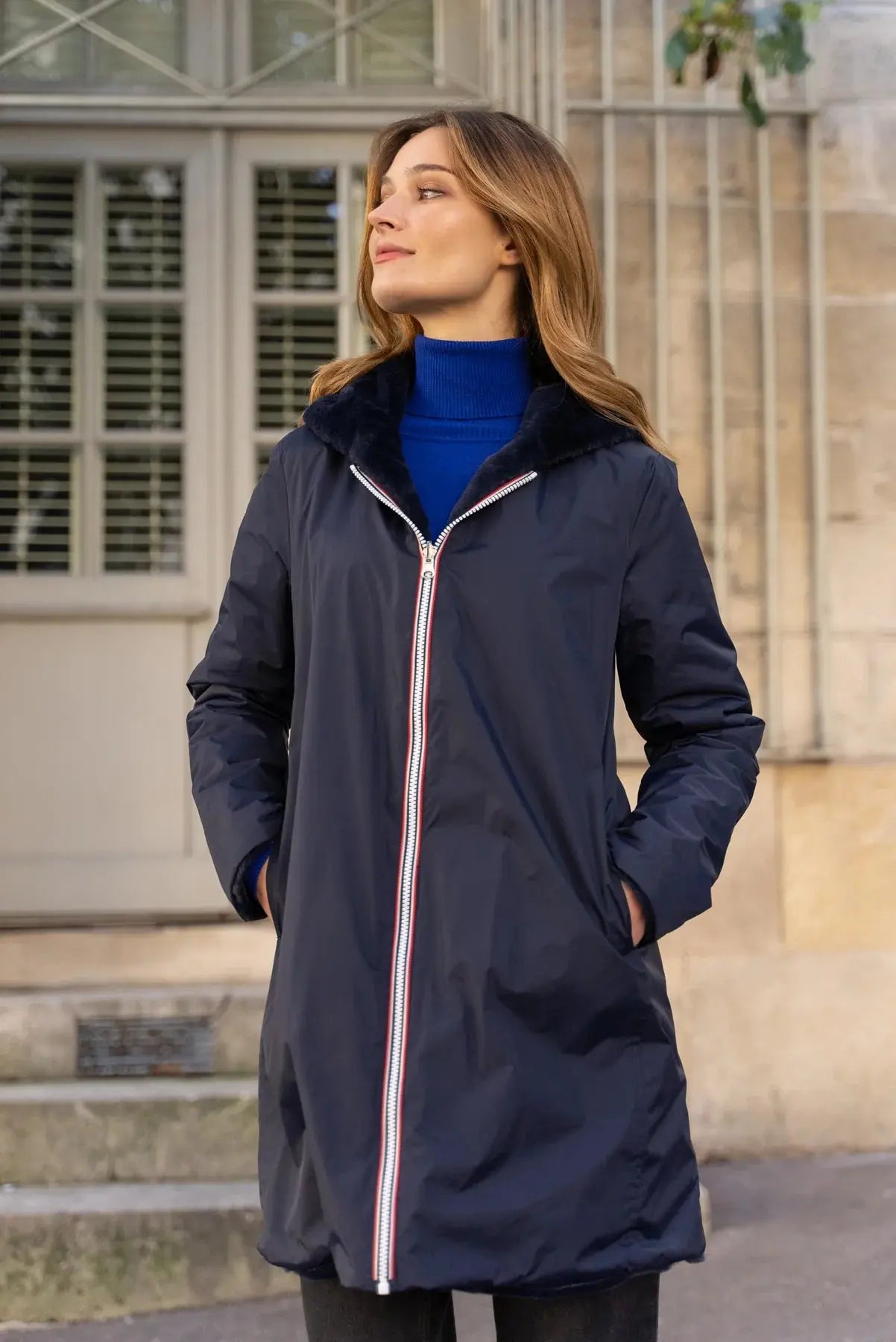 PARKA IMPERMEABLE LONG FOURRE MARINE LAURA JO La Chica