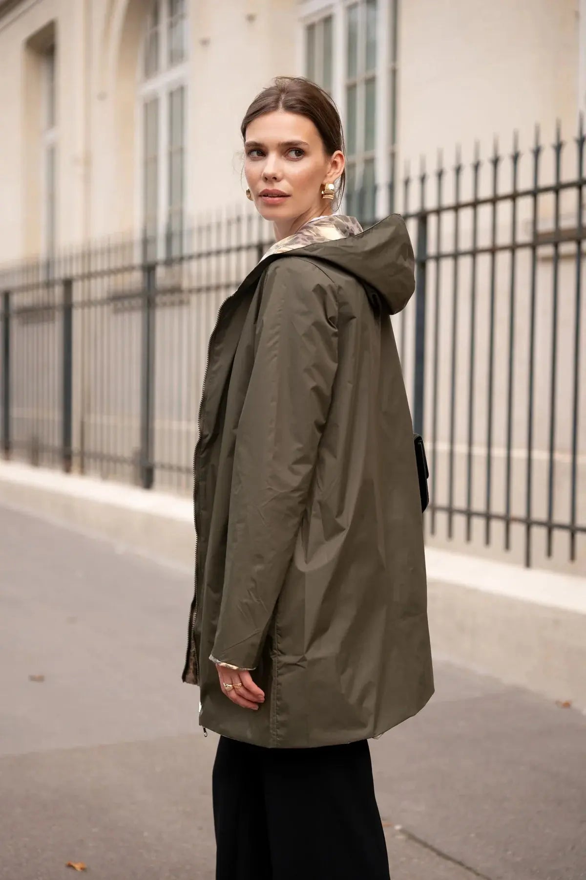 PARKA IMPERMEABLE LONG LEGERE REVERSIBLE LAURA JO KAKI LEOPARD La Chica