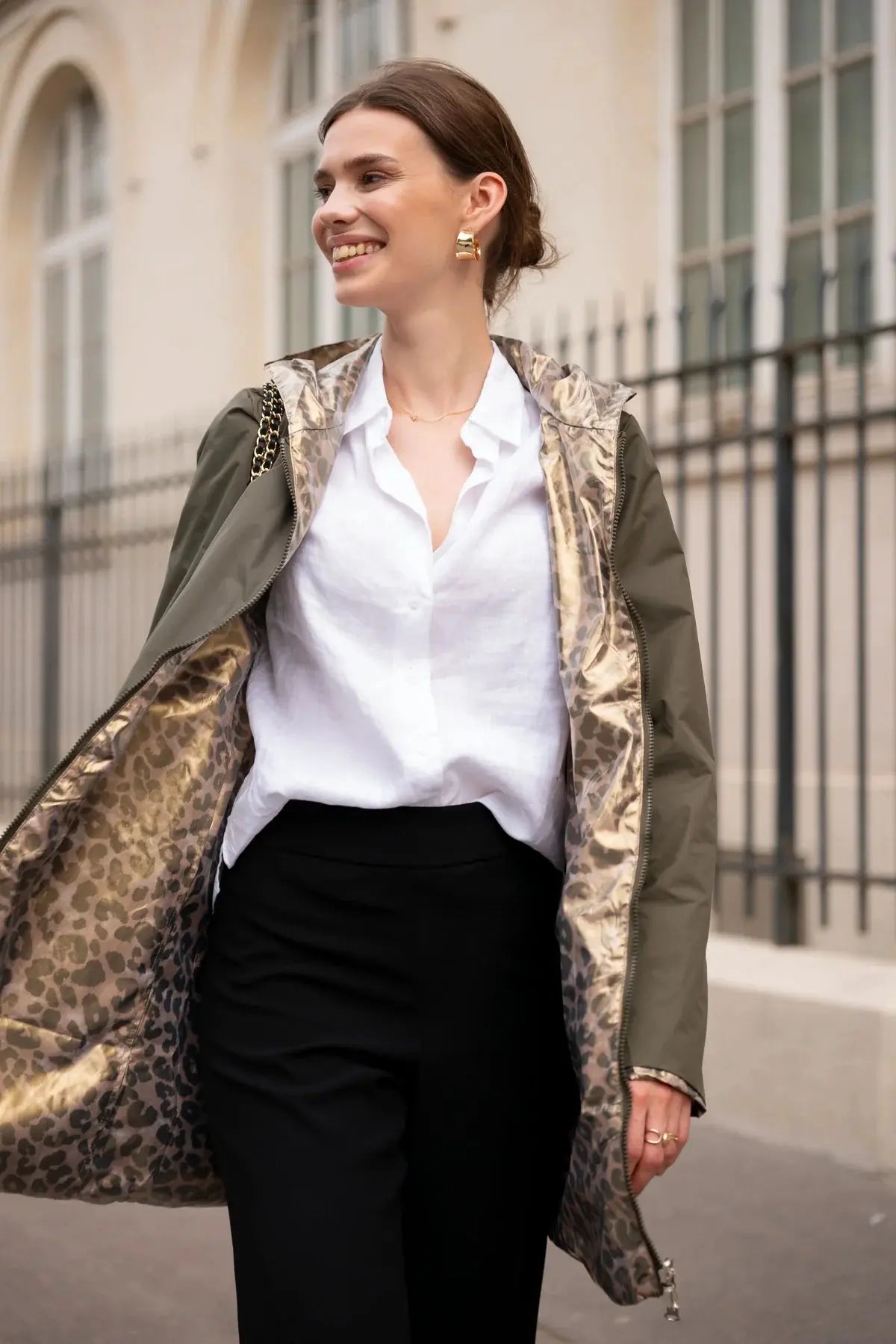PARKA IMPERMEABLE LONG LEGERE REVERSIBLE LAURA JO KAKI LEOPARD La Chica