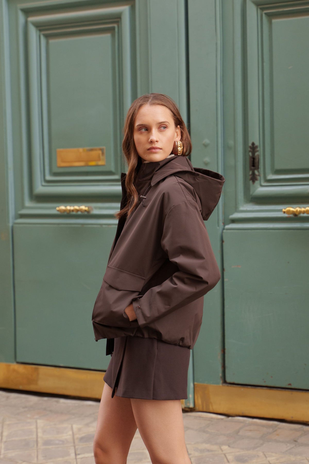 Blouson imperméable fourré à capuche amovible Laura Jo marron chocolat pour femme – vue 4