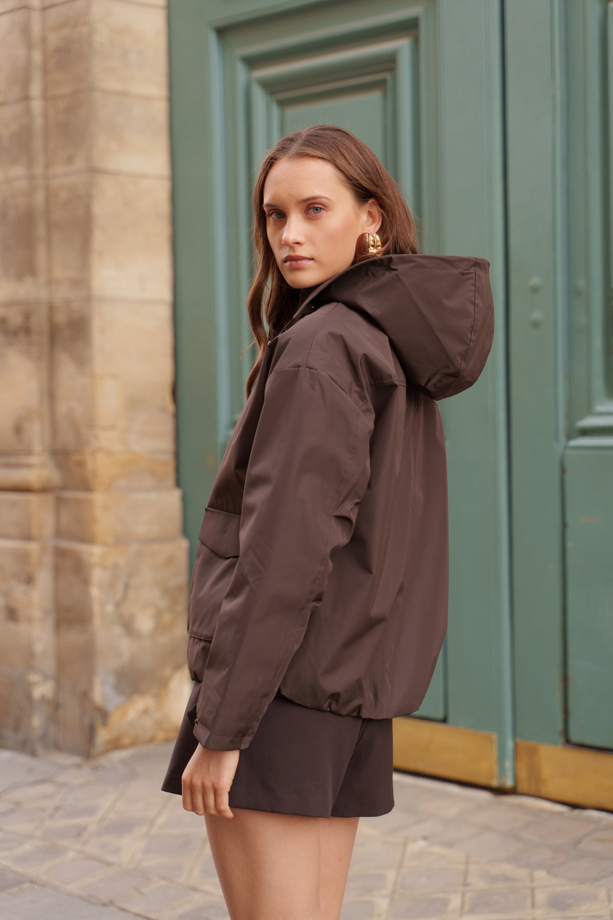 Blouson imperméable fourré à capuche amovible Laura Jo marron chocolat pour femme – vue 5