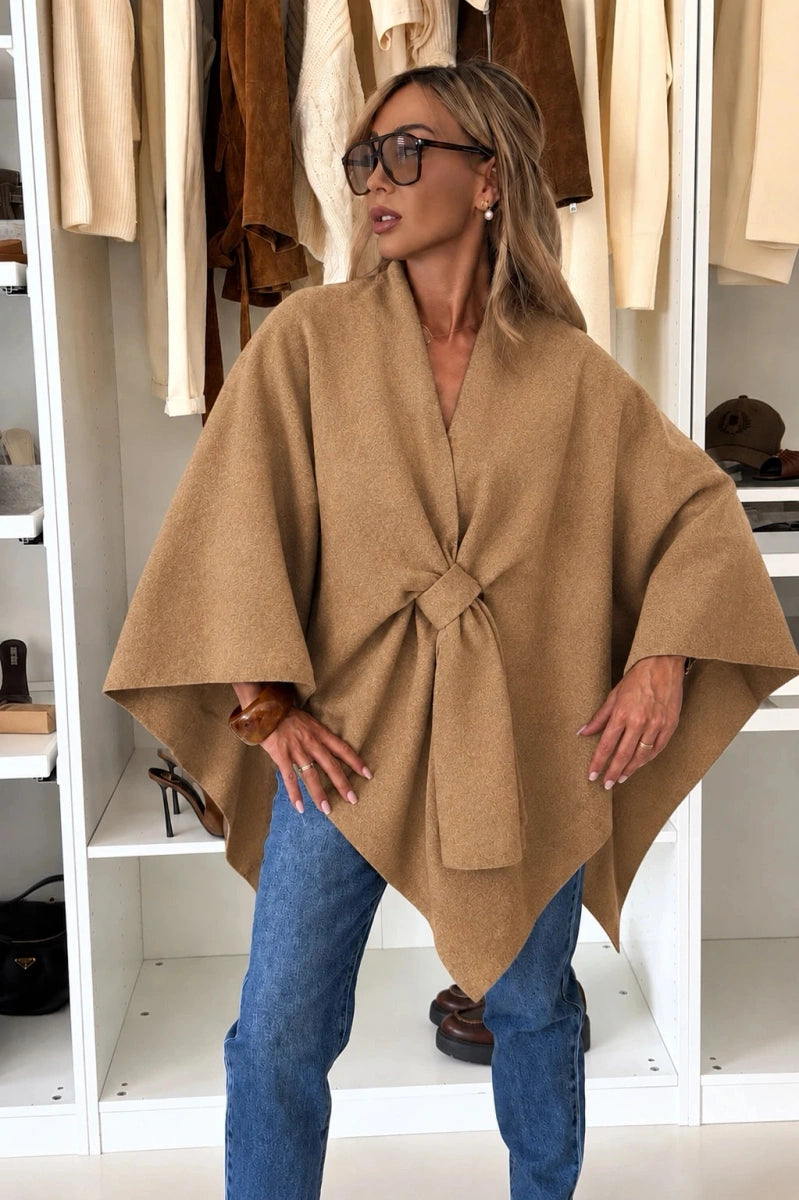 Cape poncho effet laine camel pour femme – La Chica