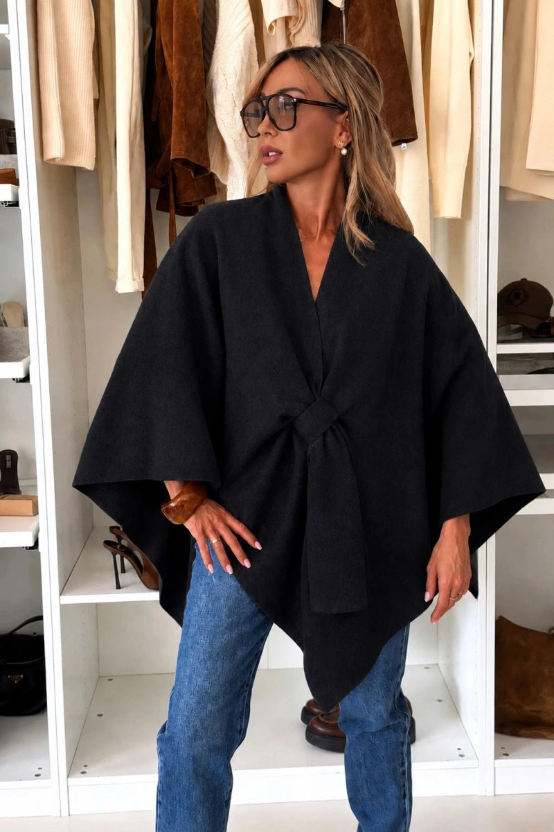 Cape poncho effet laine noir pour femme – La Chica