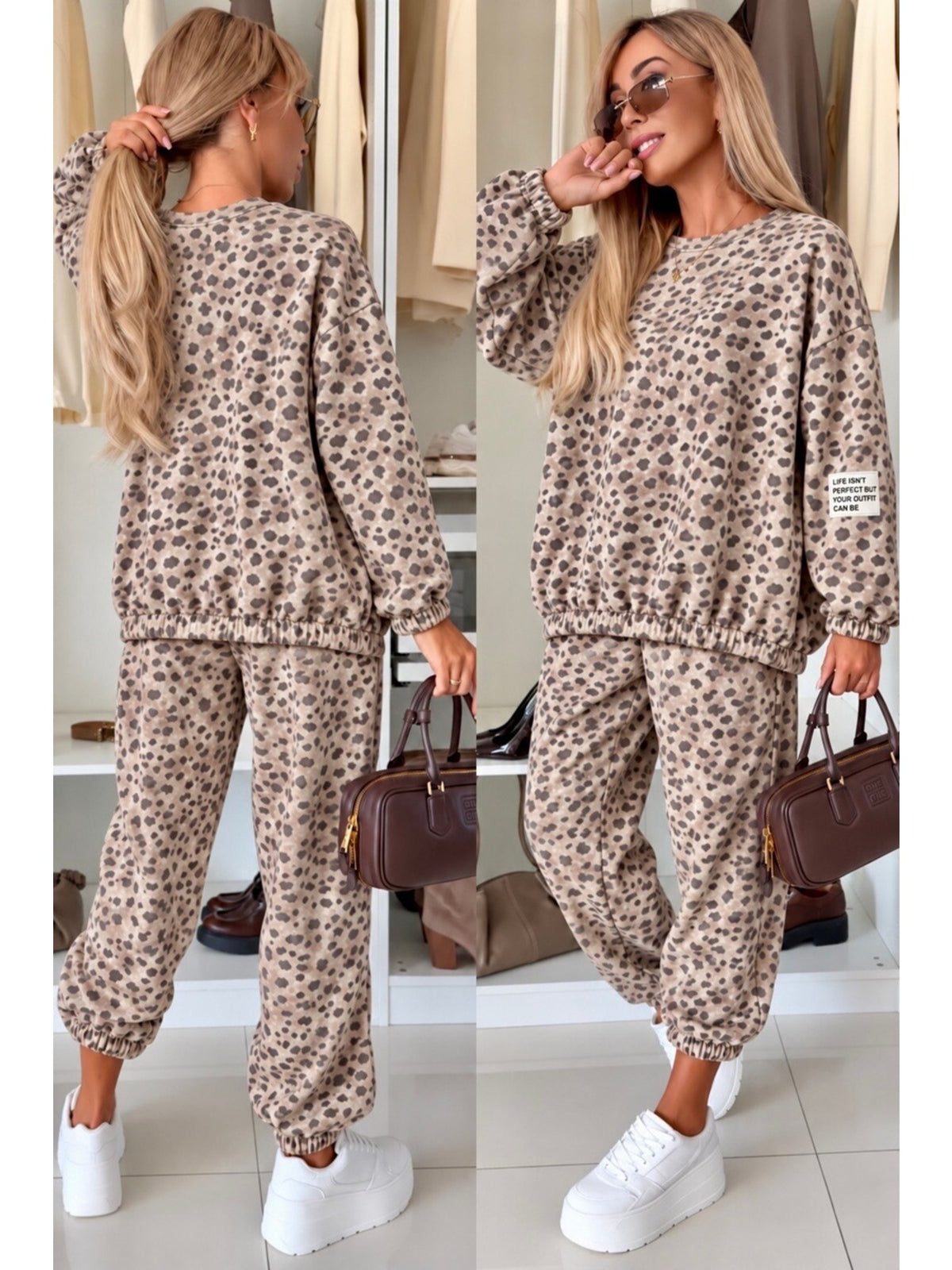 Ensemble sweat et pantalon jogging imprimé Bambi beige pour femme, La Chica