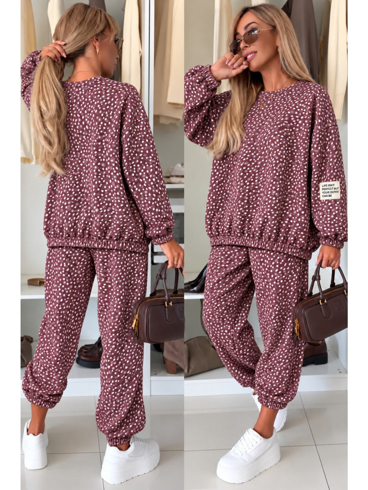 Ensemble sweat et pantalon jogging imprimé Bambi bordeaux pour femme, La Chica
