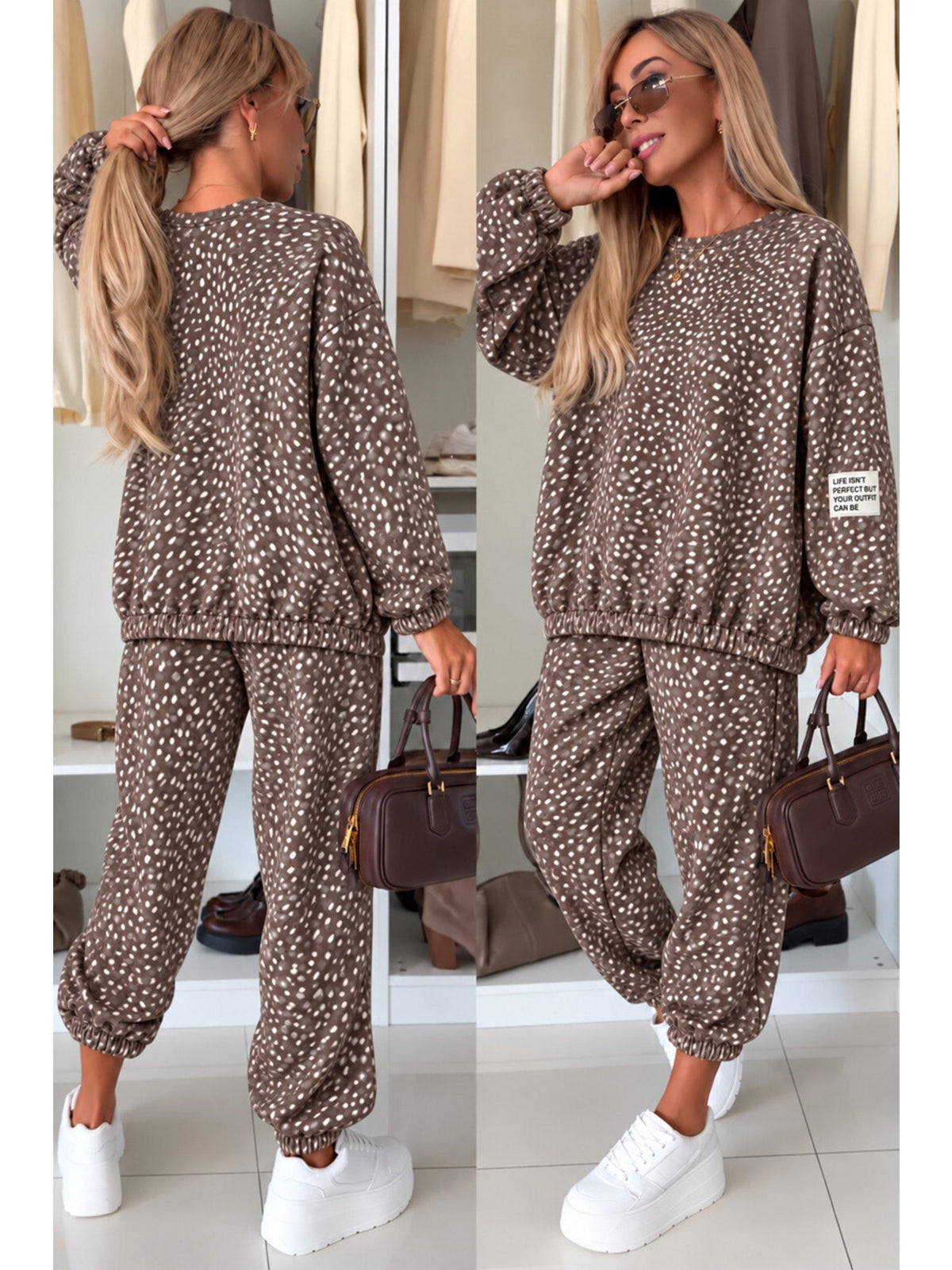Ensemble sweat et pantalon jogging imprimé Bambi marron pour femme, La Chica