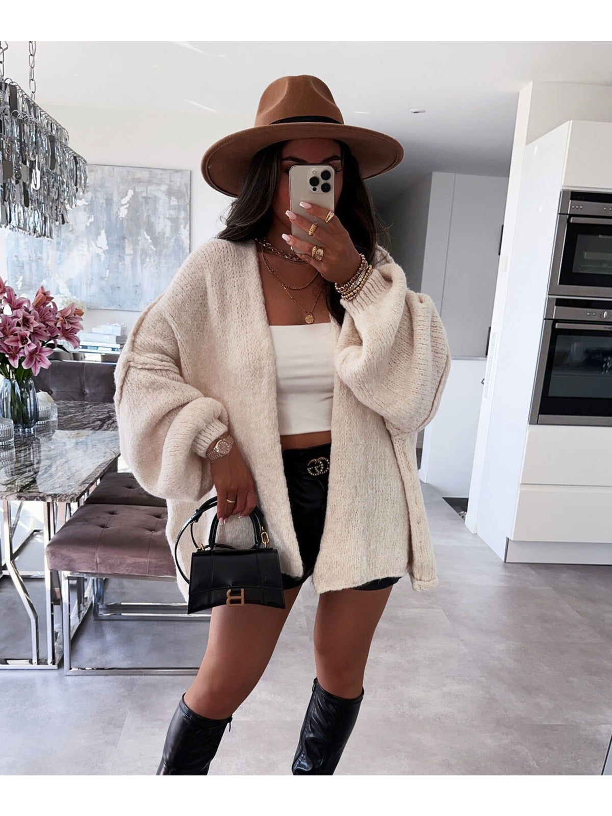 Gilet oversize en laine à manches ballon beige pour femme, La Chica