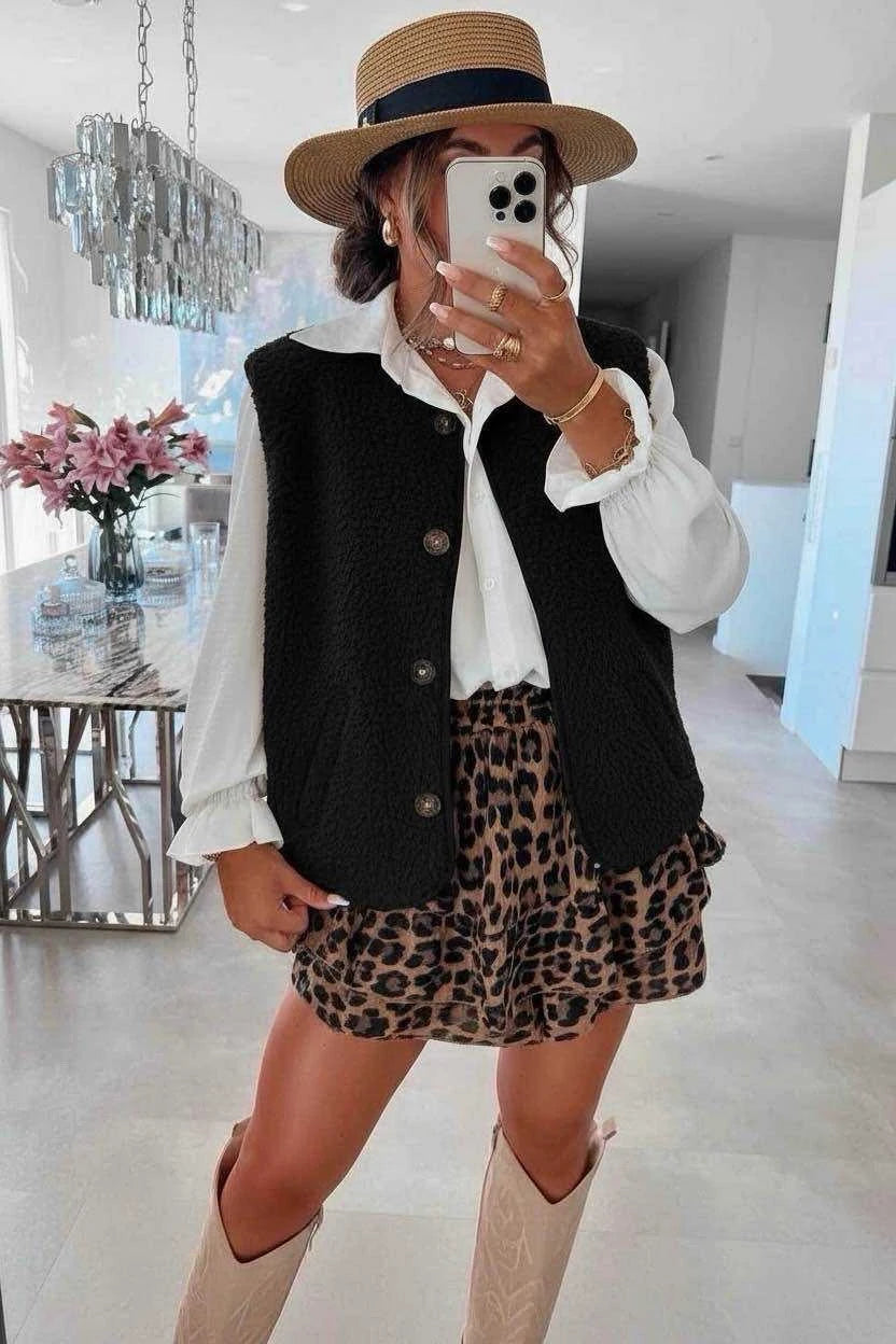 Gilet teddy sans manches avec poches noir pour femme – La Chica