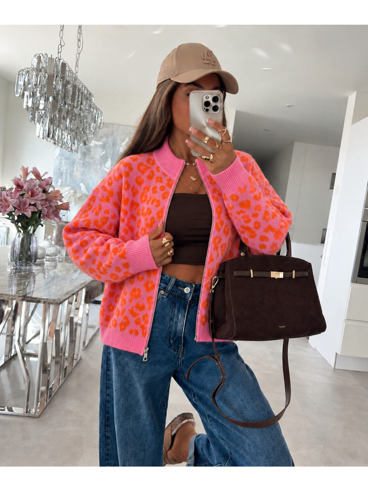 Gilet zippé en laine léopard rose pour femme, La Chica