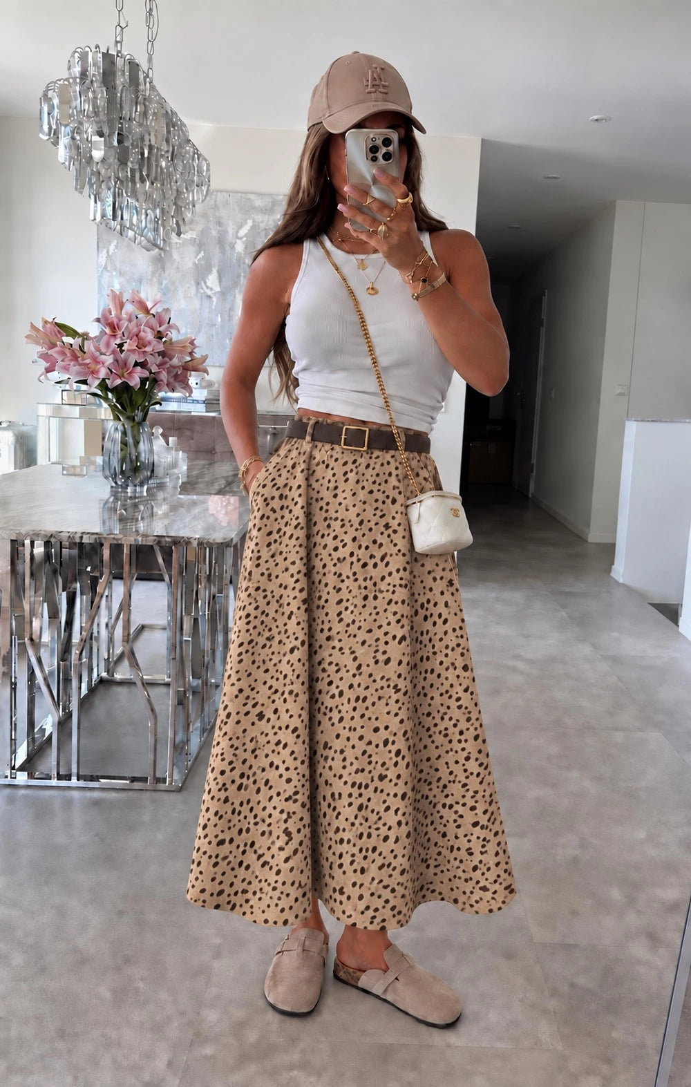 Jupe en suédine avec ceinture imprimé biche beige pour femme – La Chica