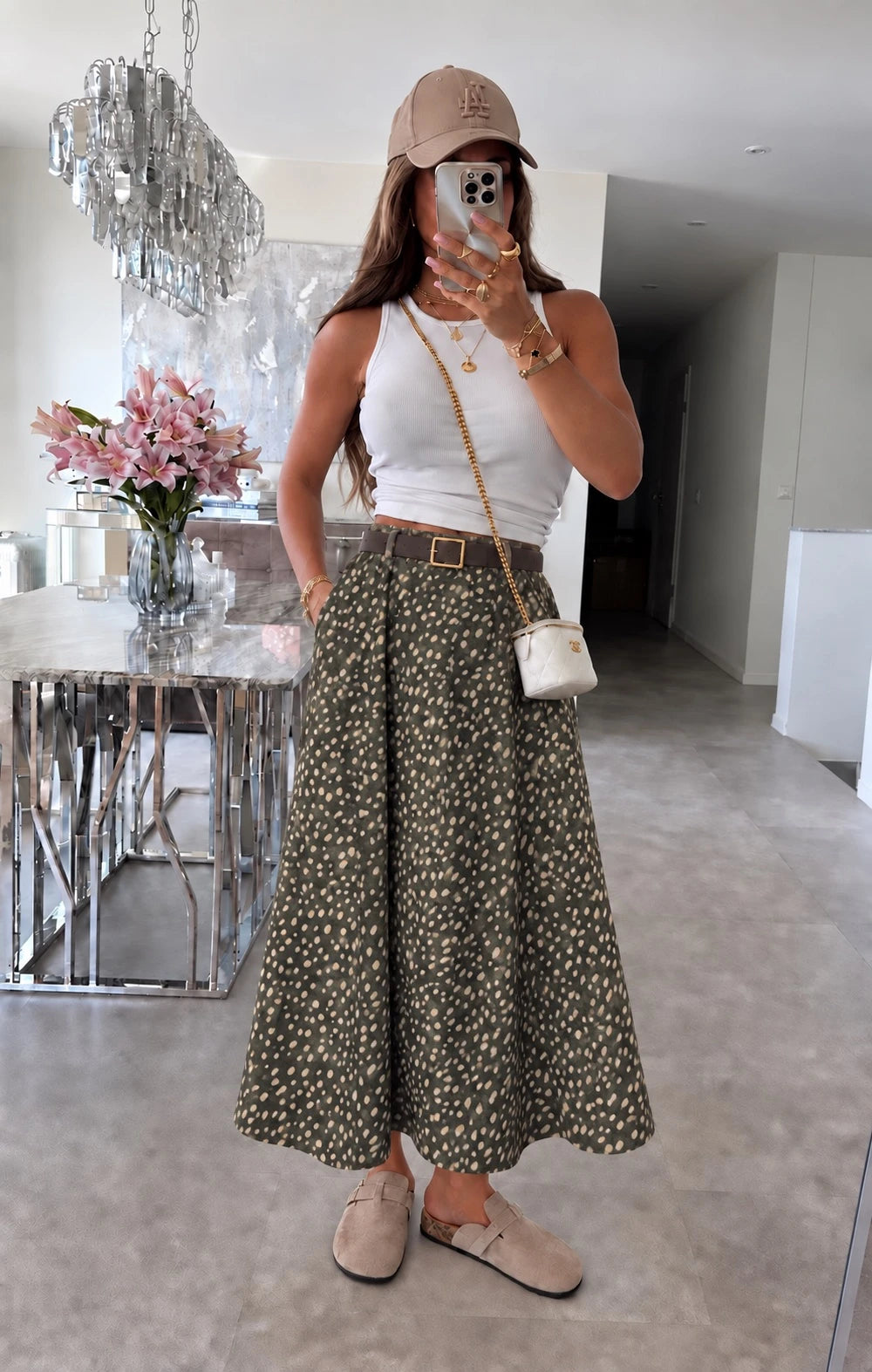 Jupe en suédine avec ceinture imprimé biche kaki pour femme – La Chica