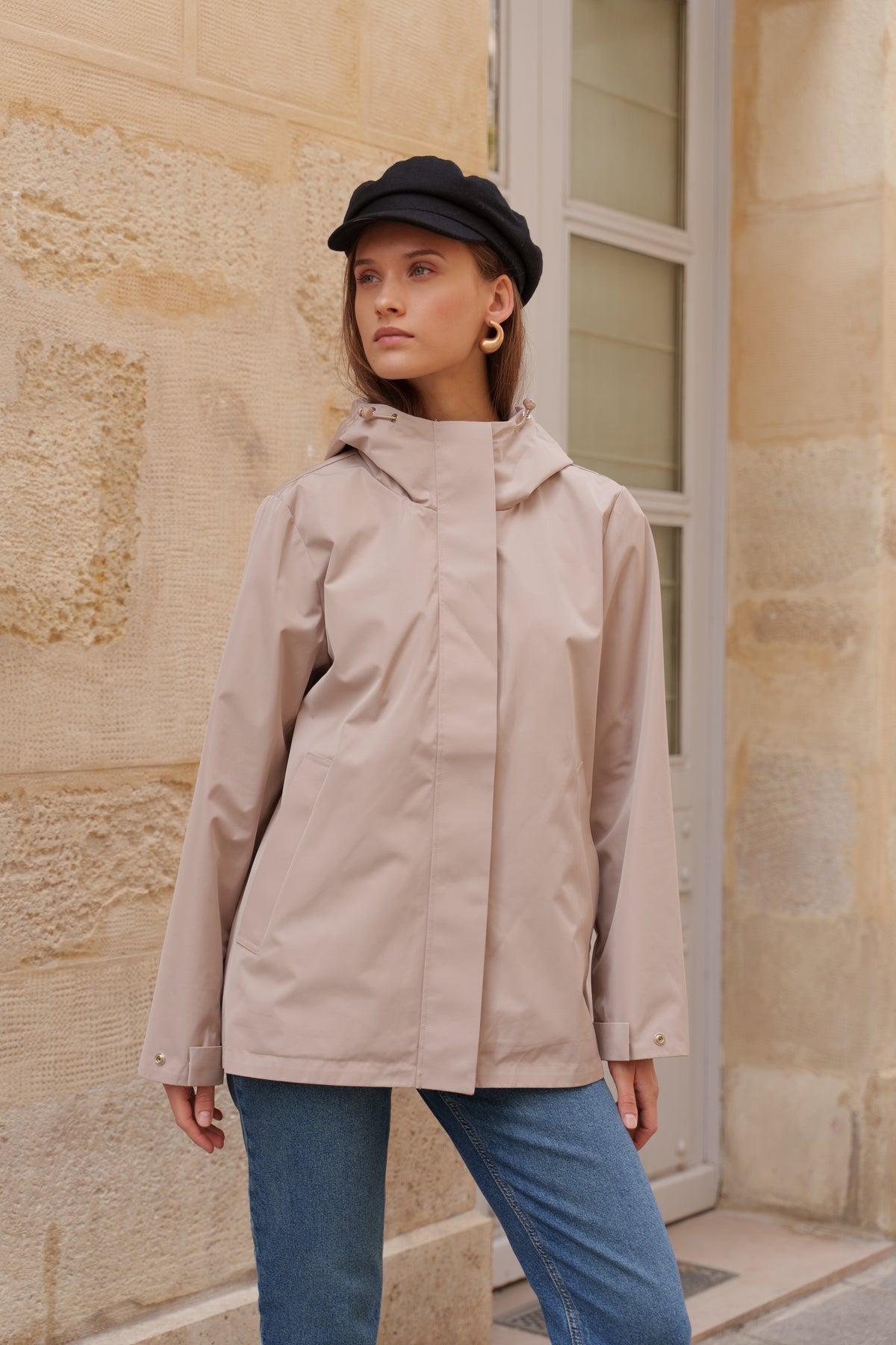Parka imperméable courte 3 en 1 beige pour femme – vue 1