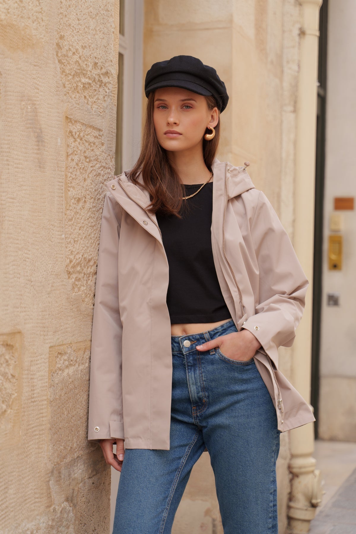 Parka imperméable courte 3 en 1 beige pour femme – vue 2