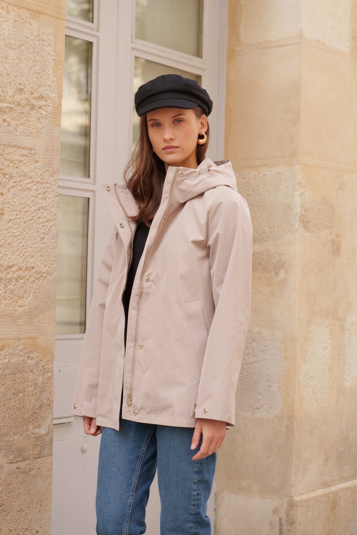 Parka imperméable courte 3 en 1 beige pour femme – vue 3
