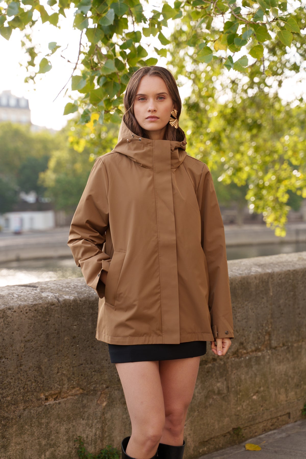Parka imperméable courte 3 en 1 camel pour femme – vue 1