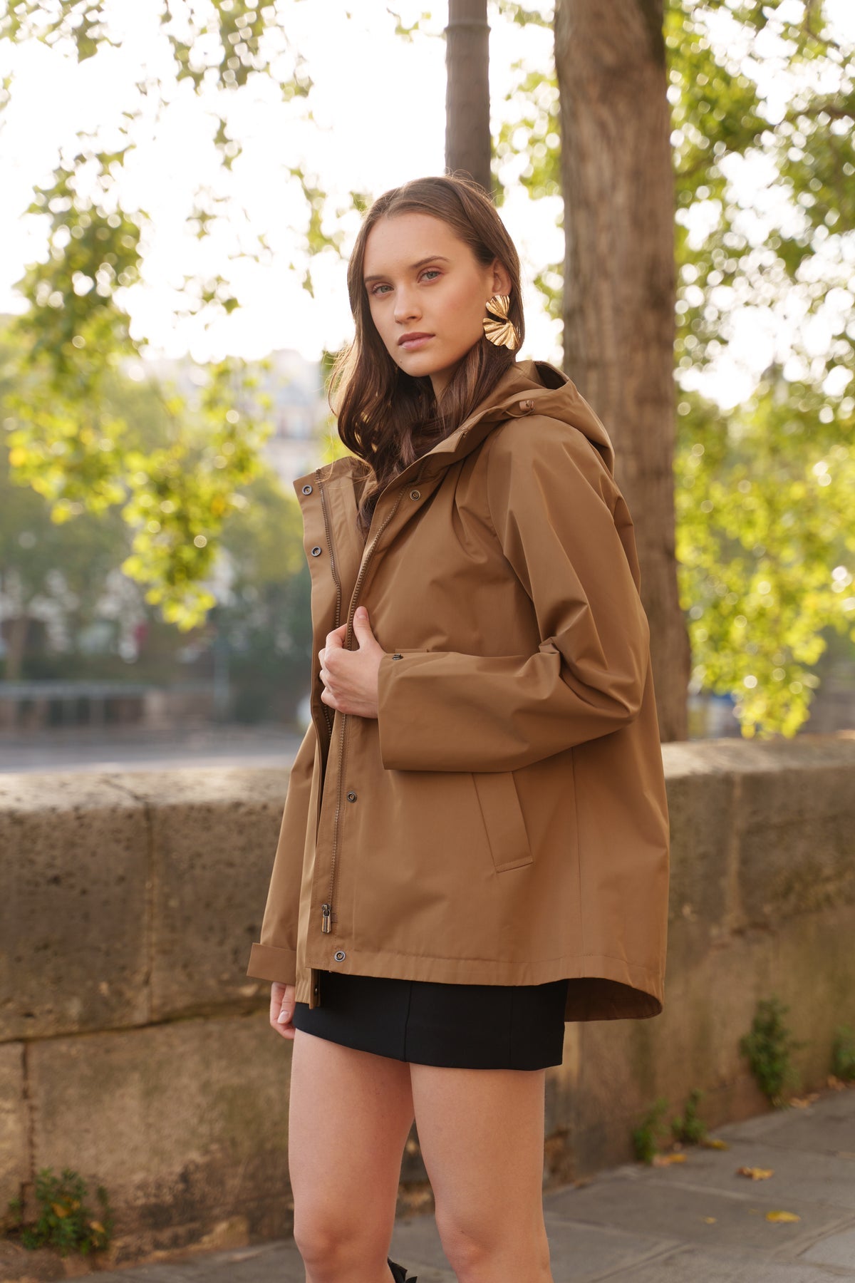 Parka imperméable courte 3 en 1 camel pour femme – vue 3