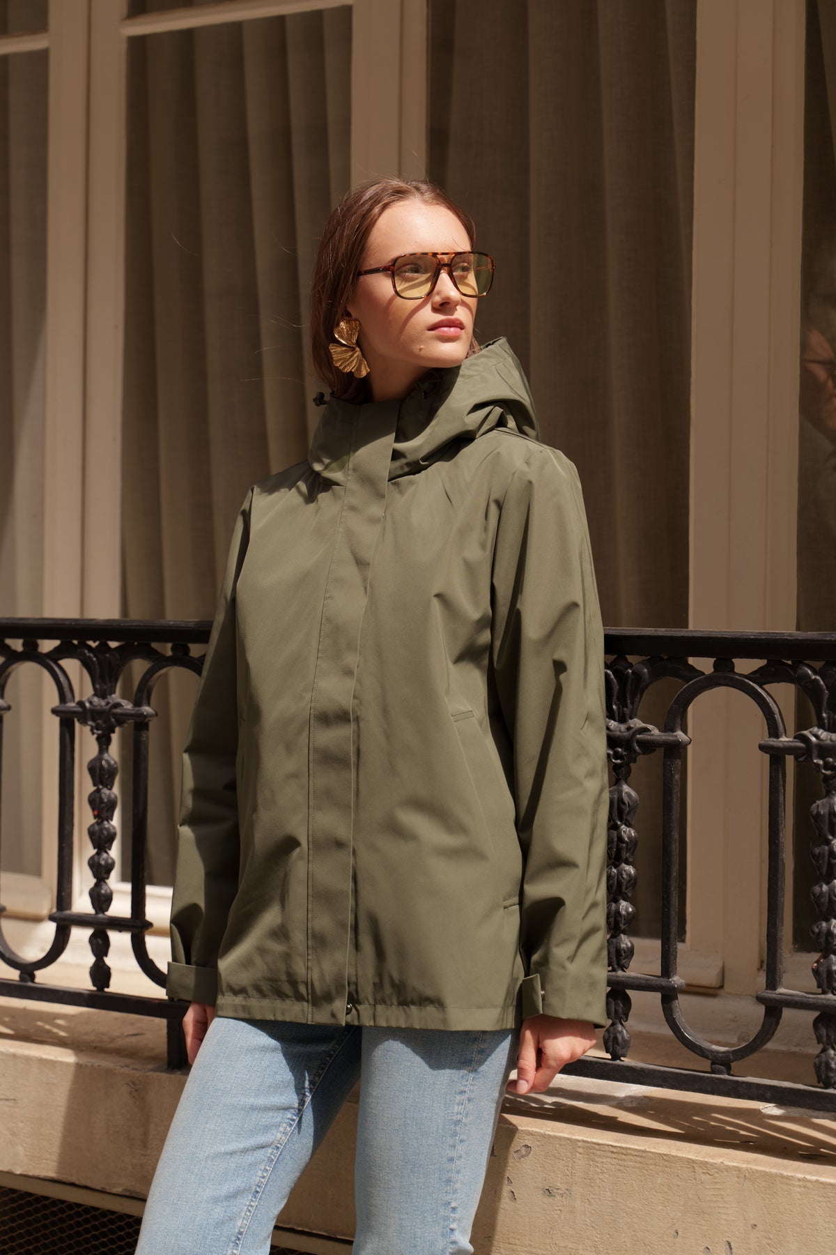 Parka imperméable courte 3 en 1 kaki pour femme – vue 1