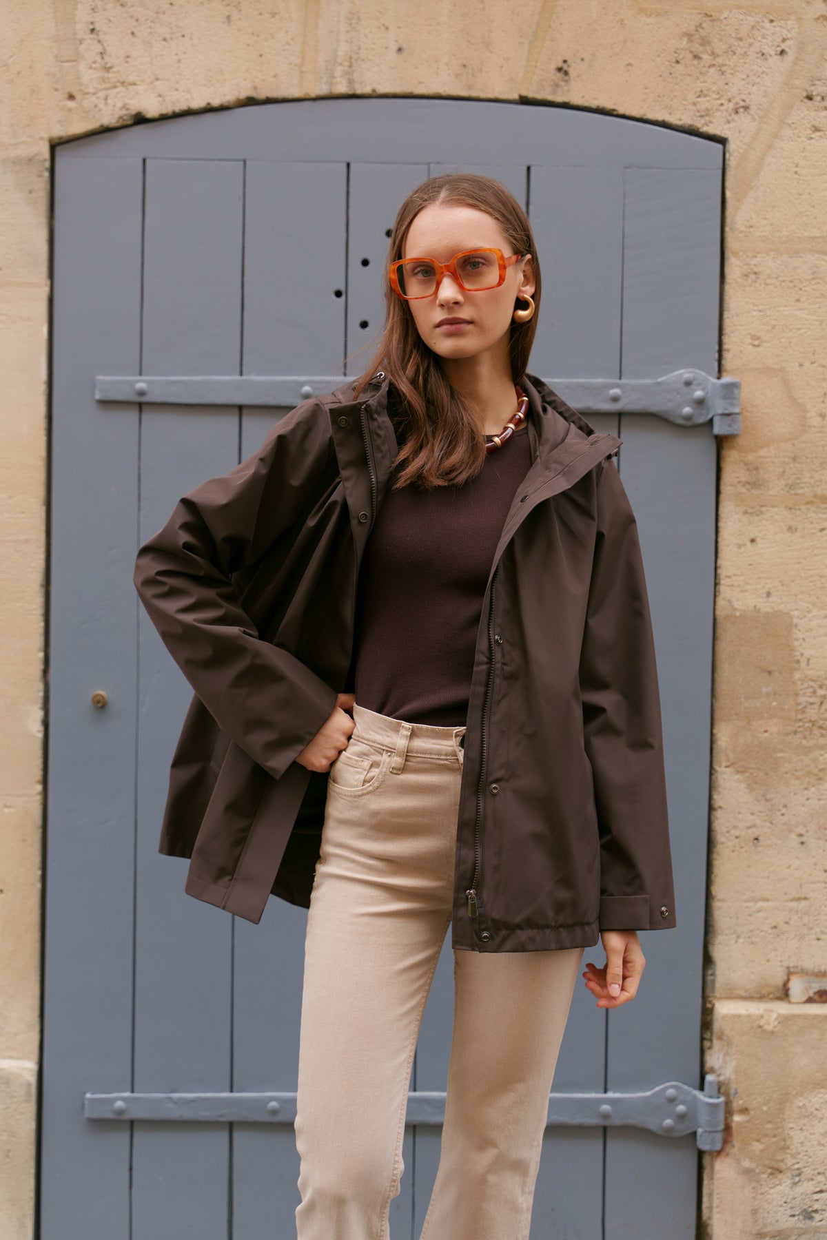 Parka imperméable courte 3 en 1 marron pour femme – vue 2