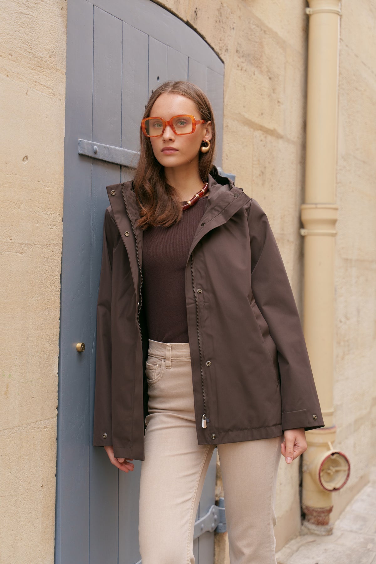 Parka imperméable courte 3 en 1 marron pour femme – vue 3