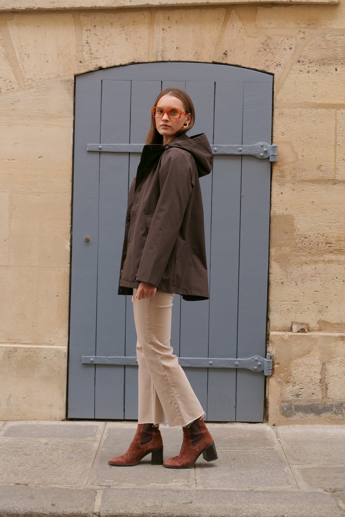 Parka imperméable courte 3 en 1 marron pour femme – vue 4