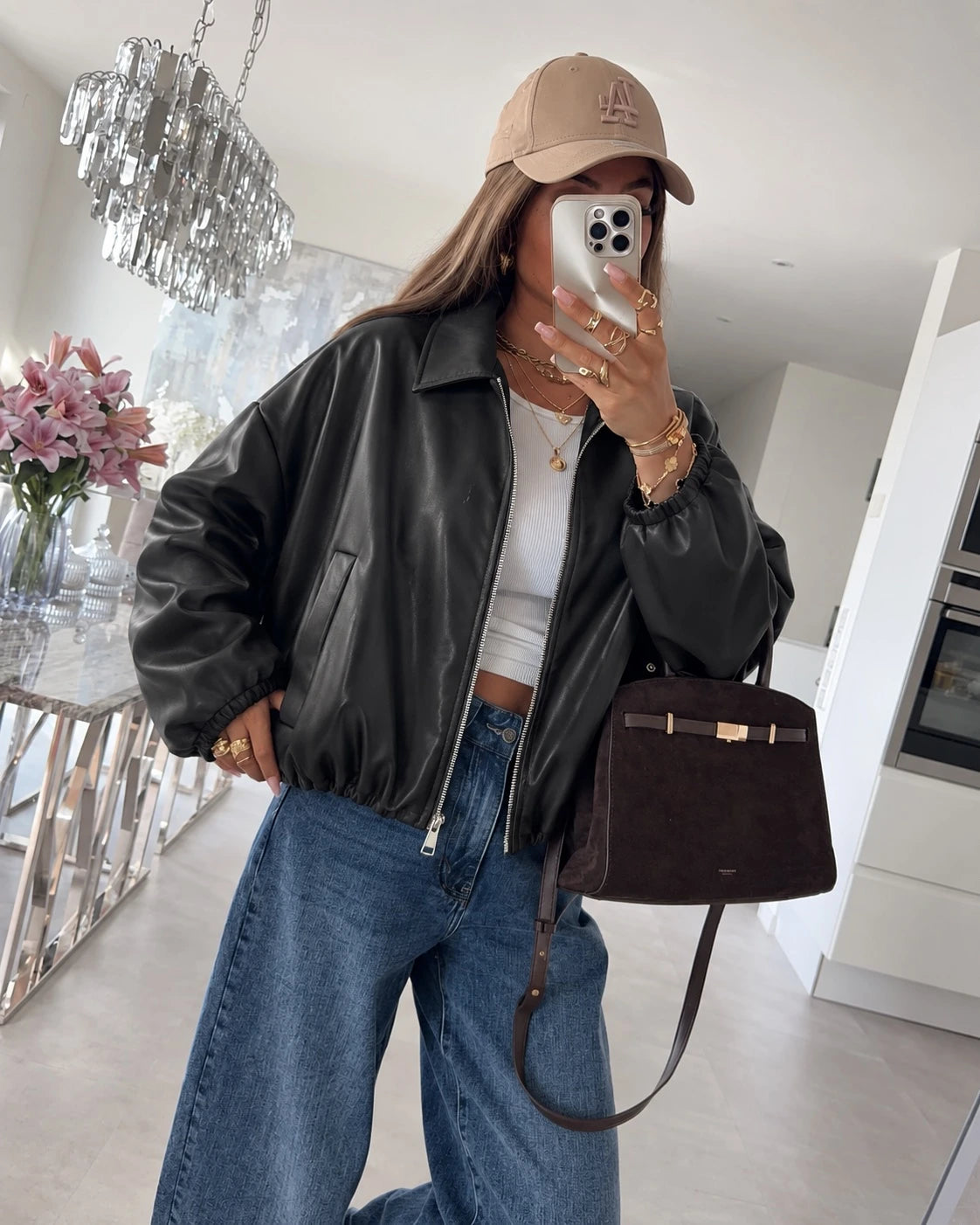 Veste bomber oversize en similicuir noir pour femme – La Chica