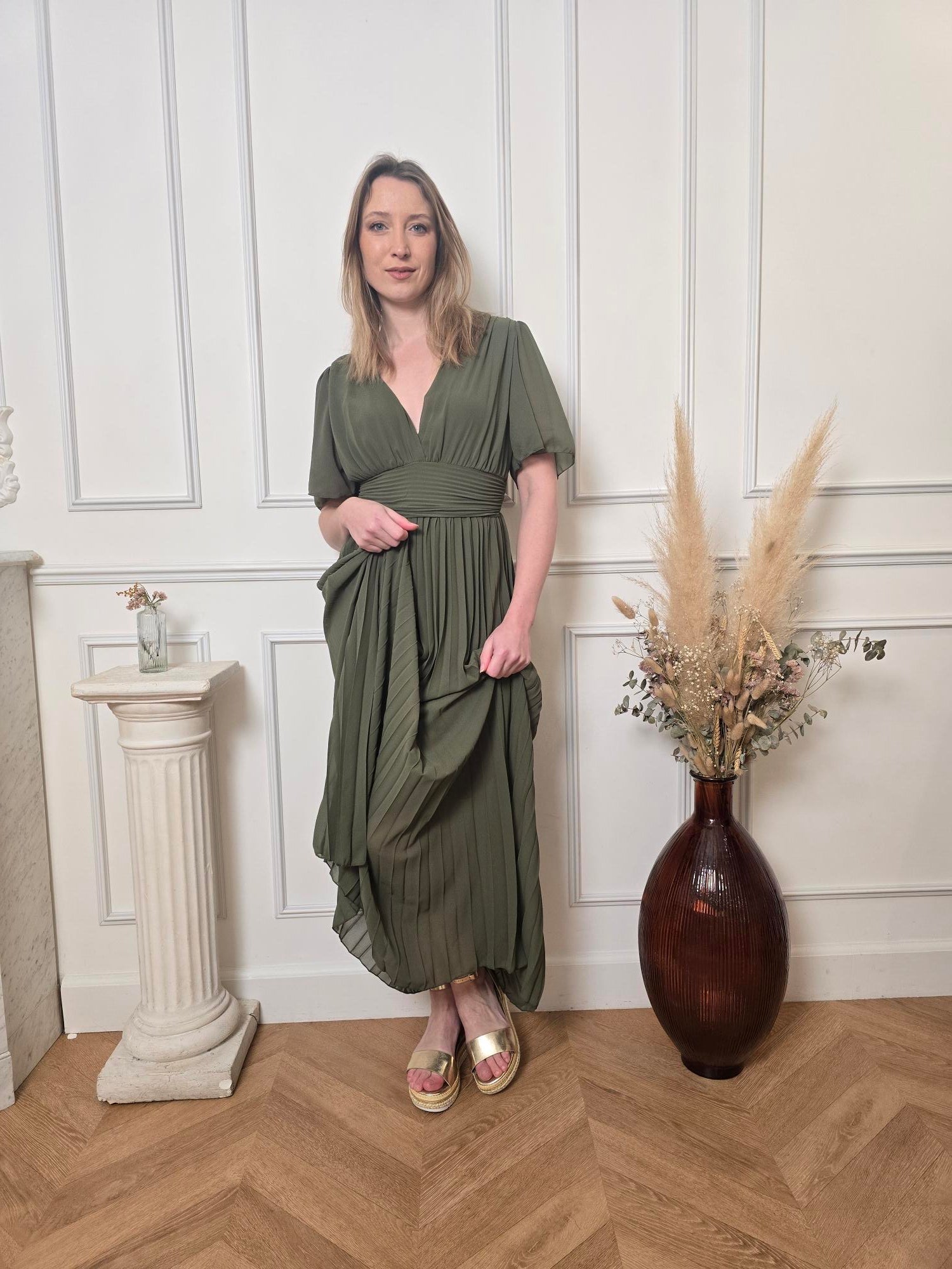 Robe longue vert forêt détail – La Chica