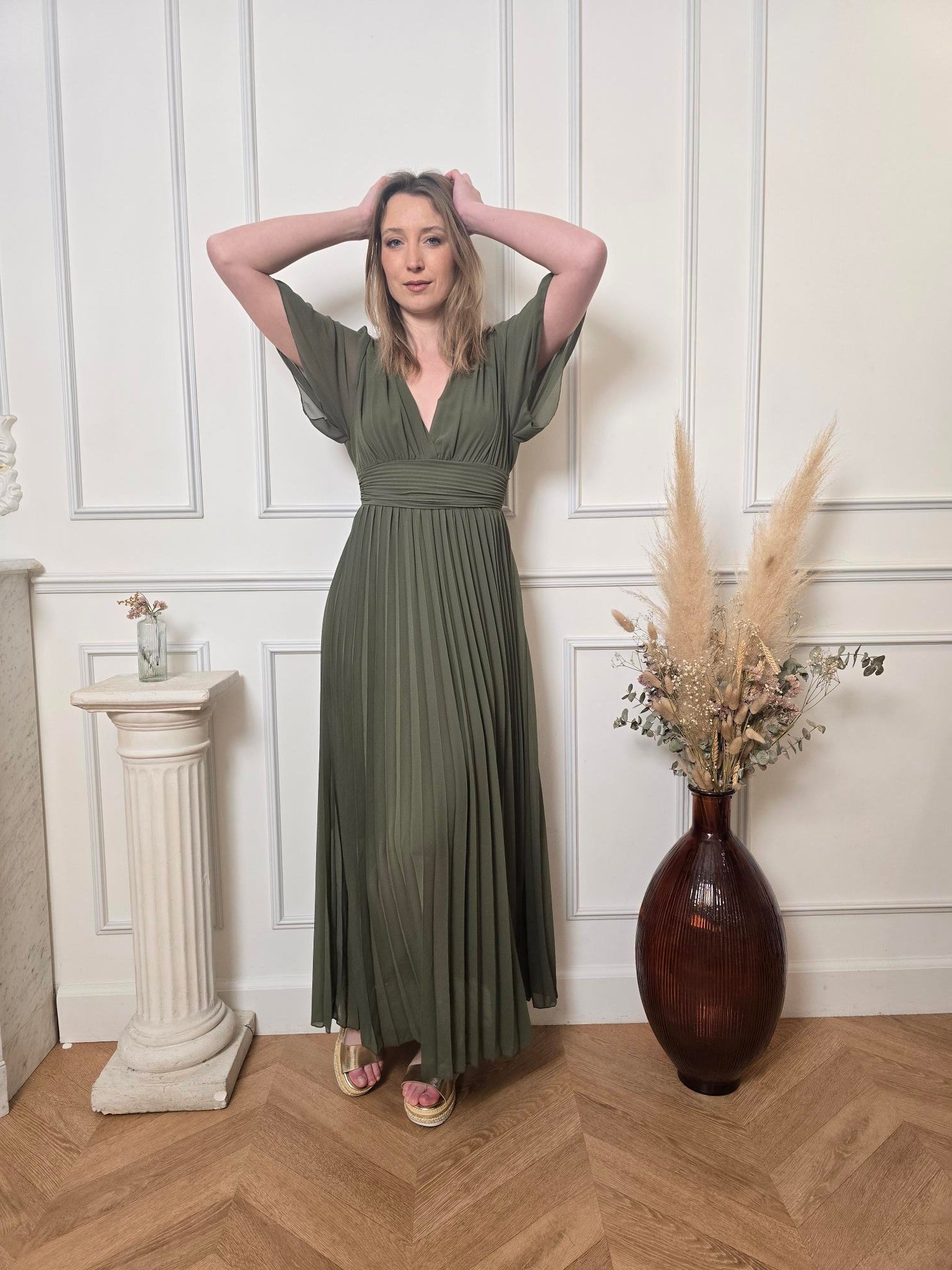 Robe longue vert forêt détail – La Chica