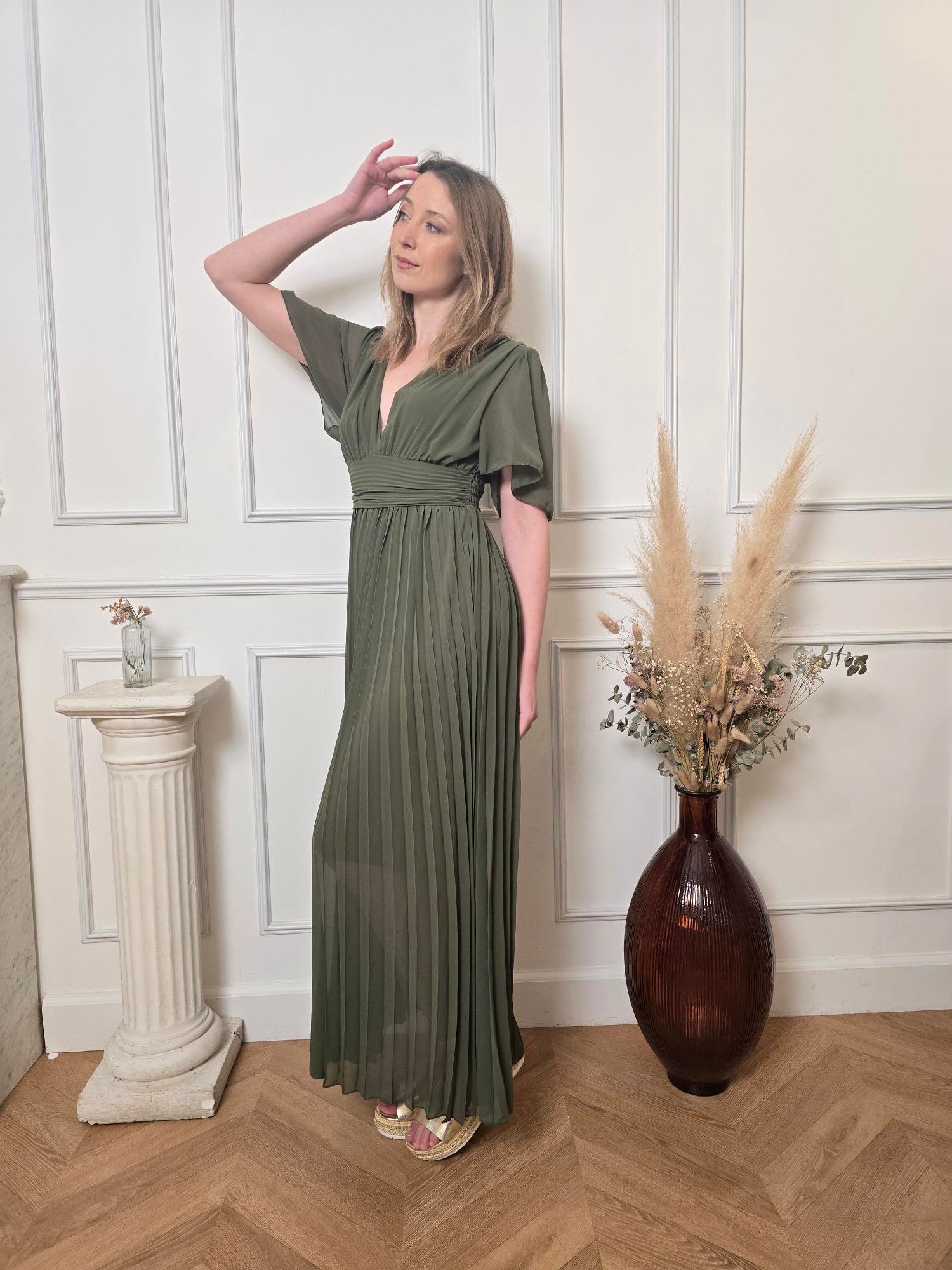 Robe longue vert forêt vue de dos femme – La Chica