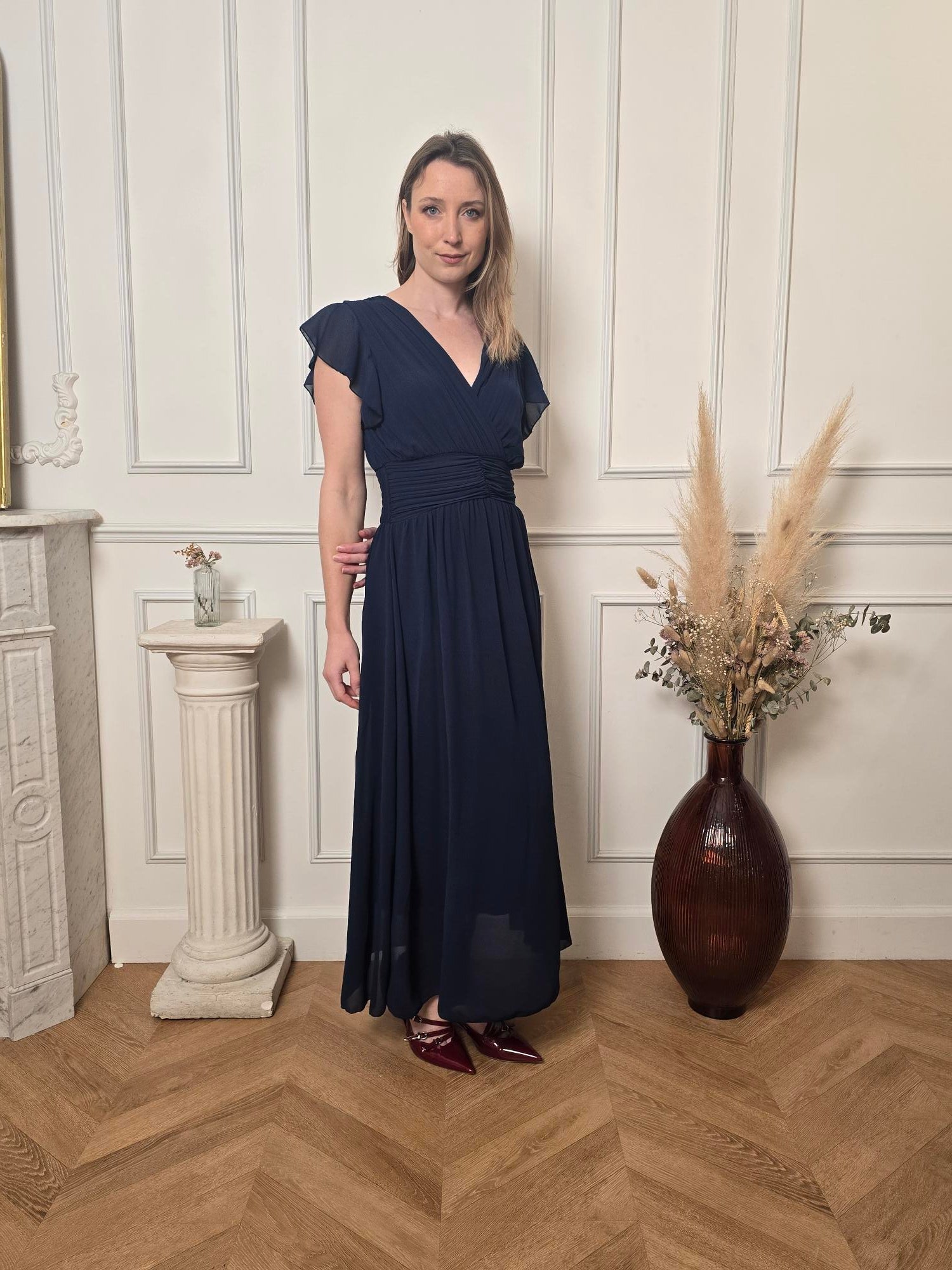 Robe longue bleu marine détail – La Chica