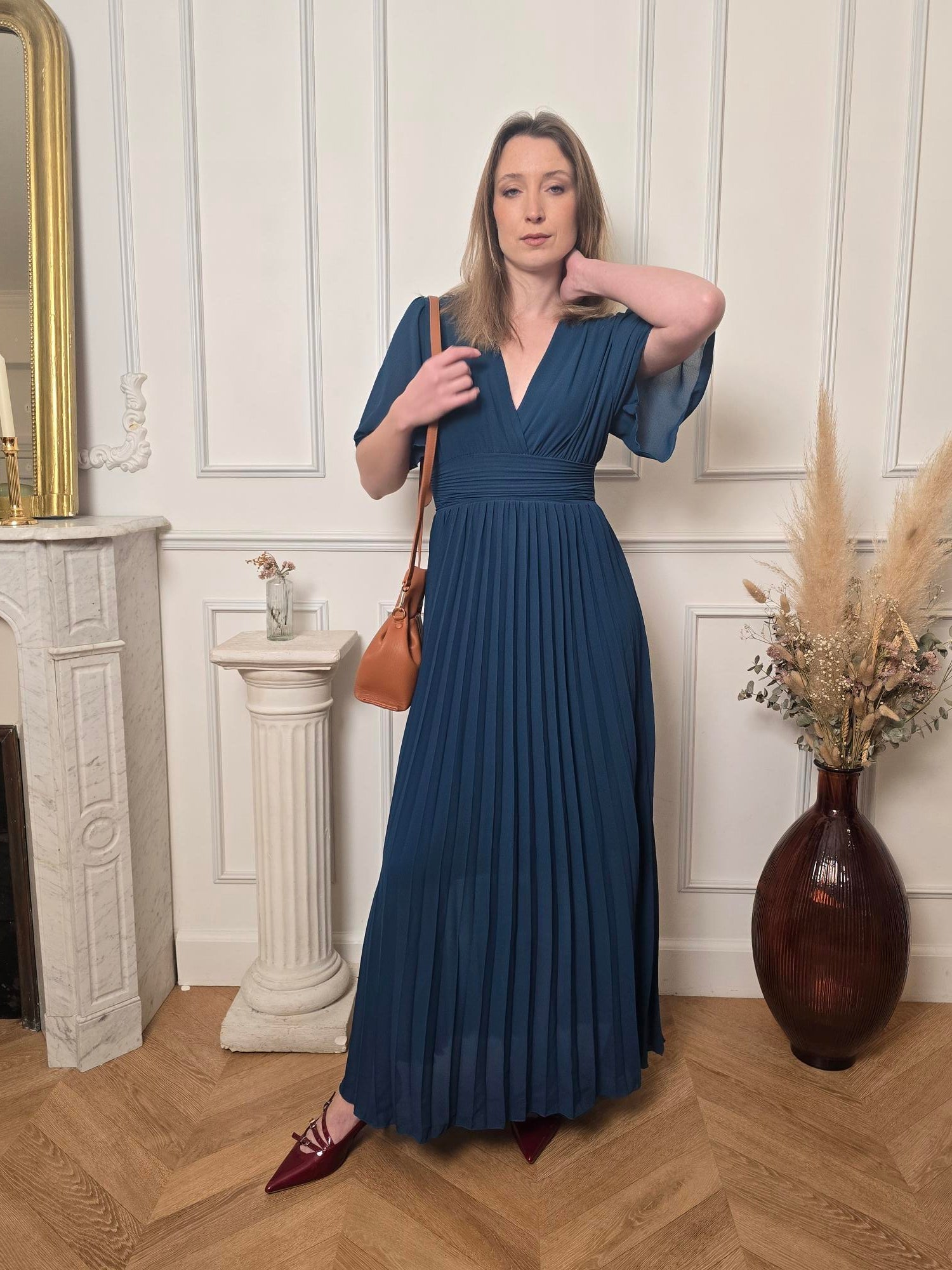 Robe longue bleu pétrole détail – La Chica