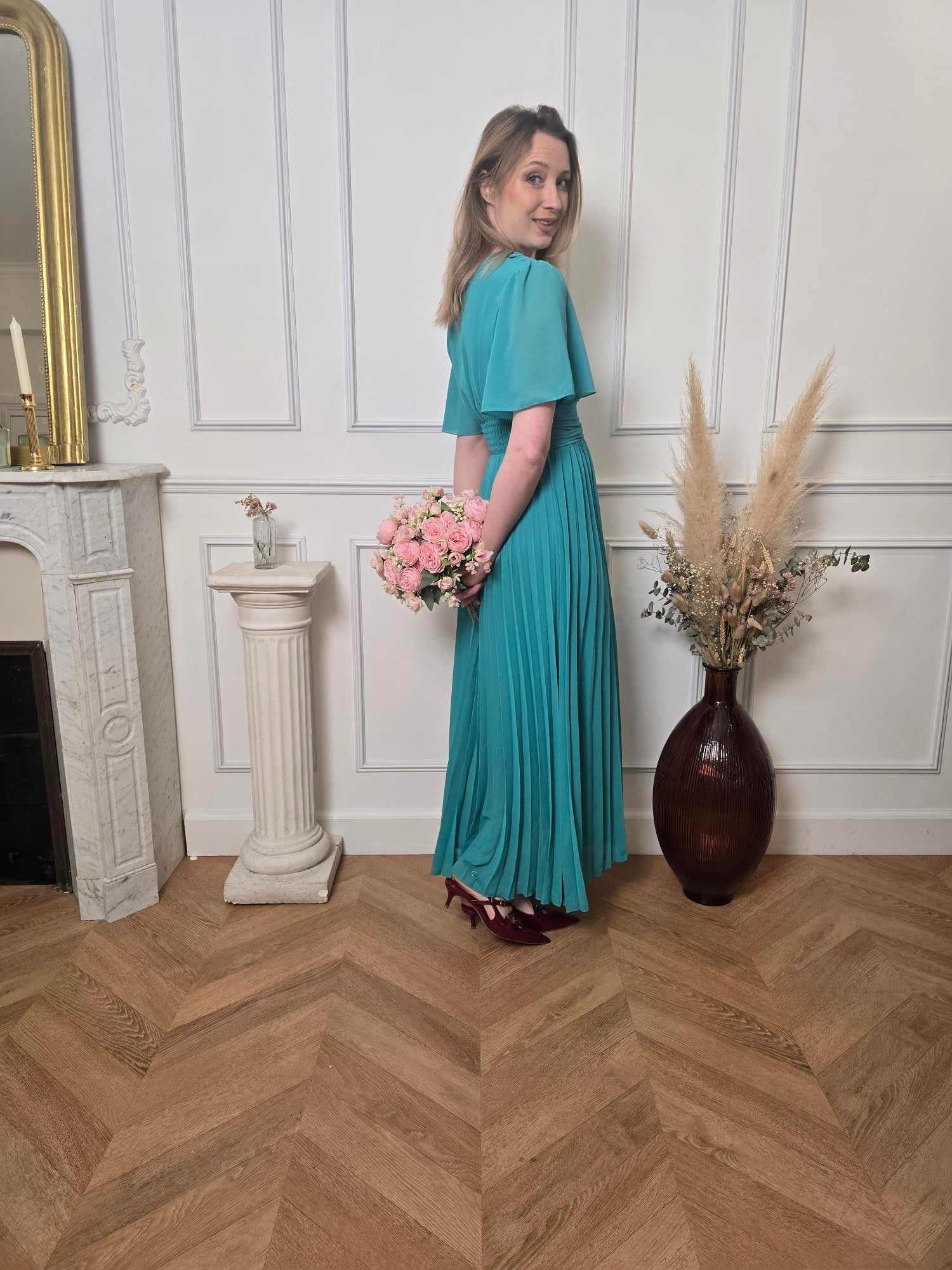 Robe longue turquoise détail – La Chica