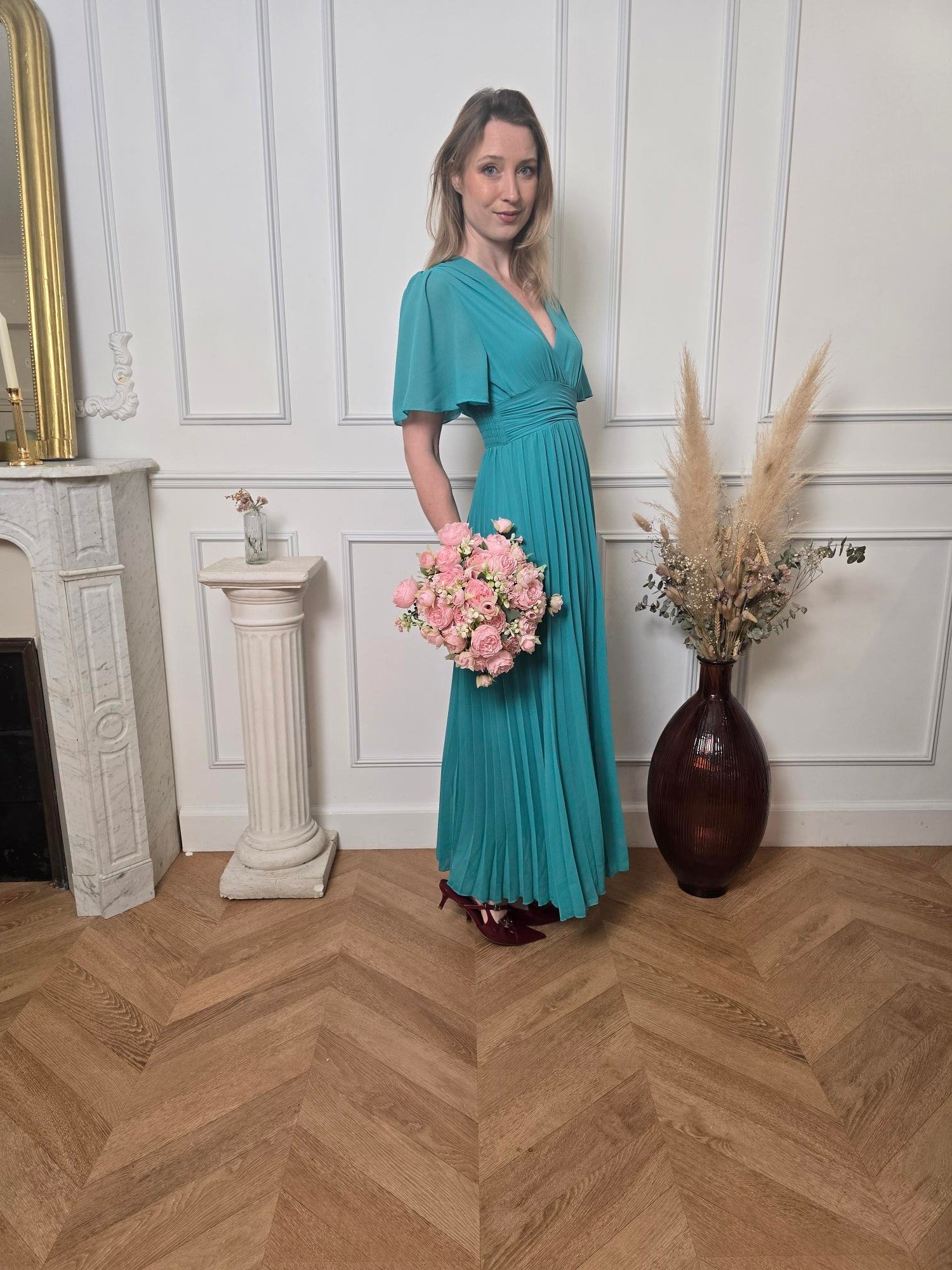 Robe longue turquoise détail – La Chica