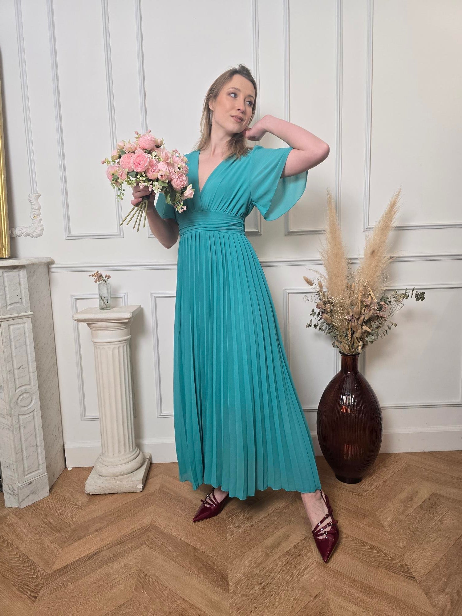 Robe longue turquoise détail – La Chica