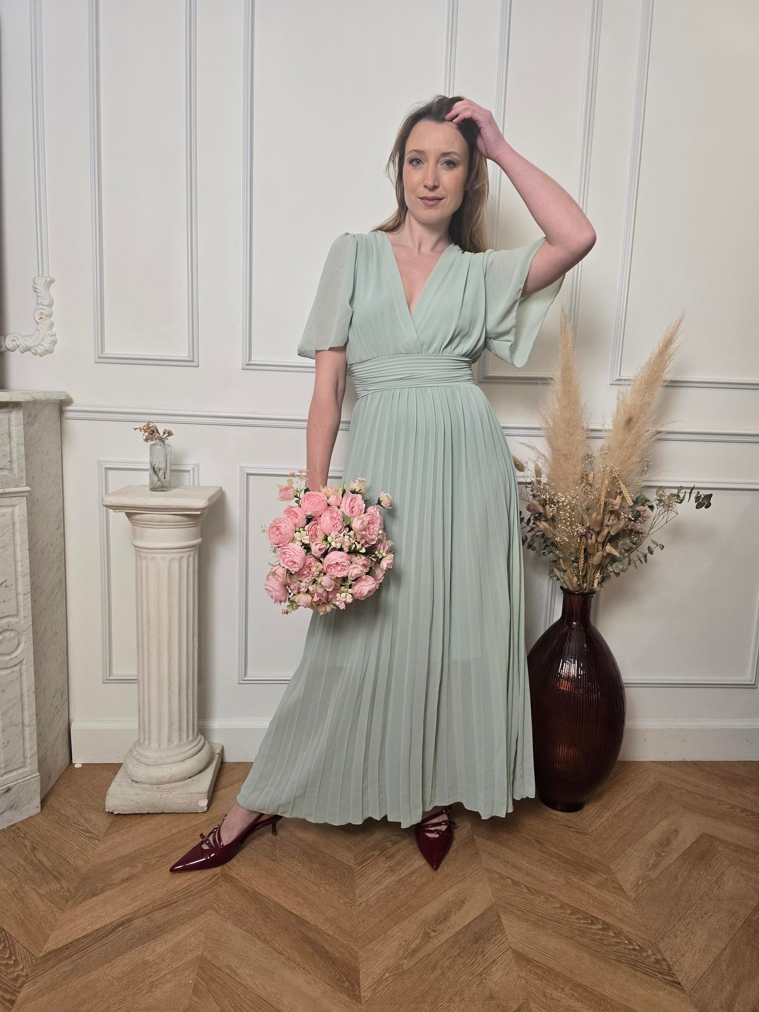 Robe longue vert menthe détail – La Chica