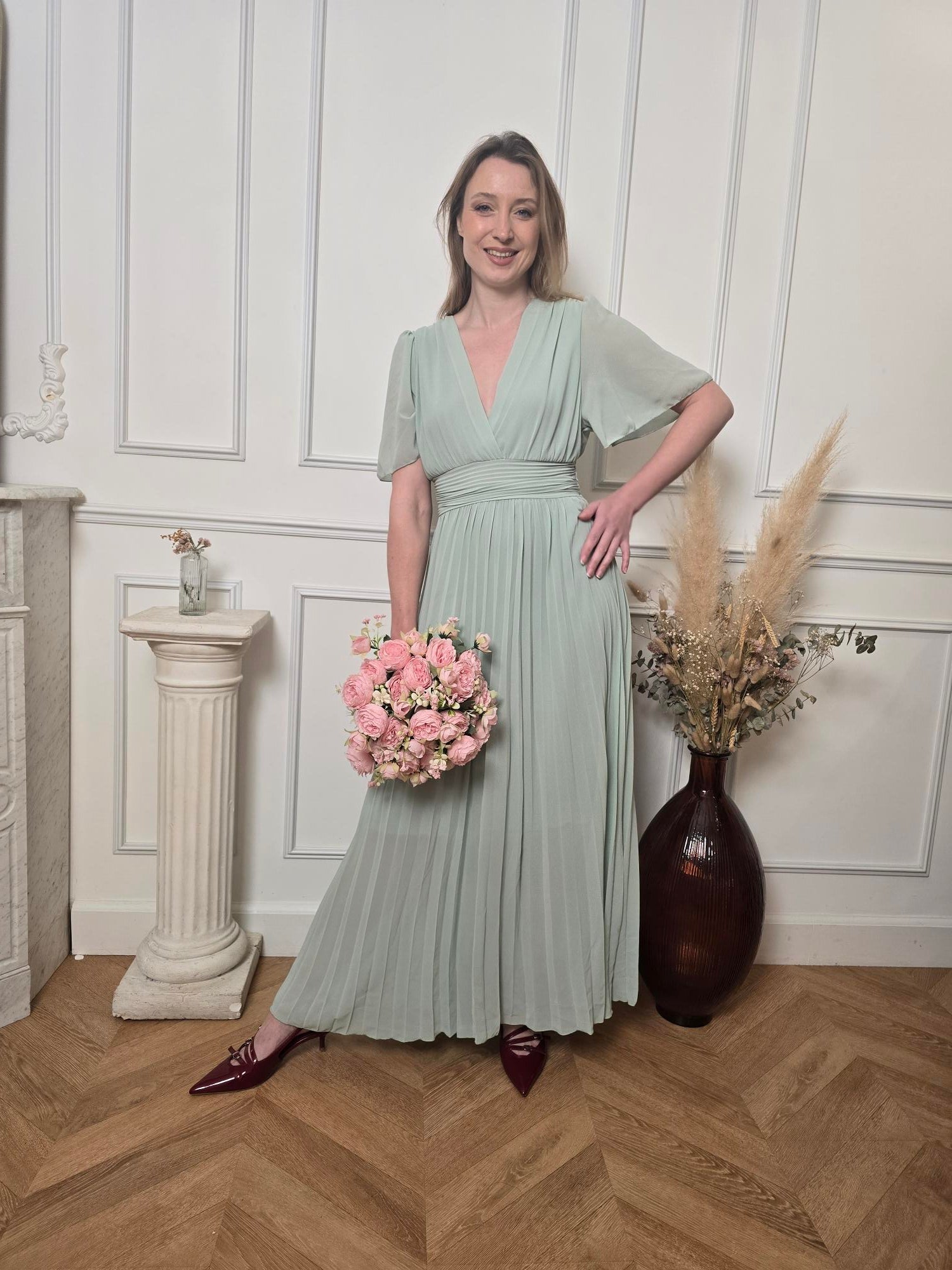 Robe longue vert menthe détail – La Chica