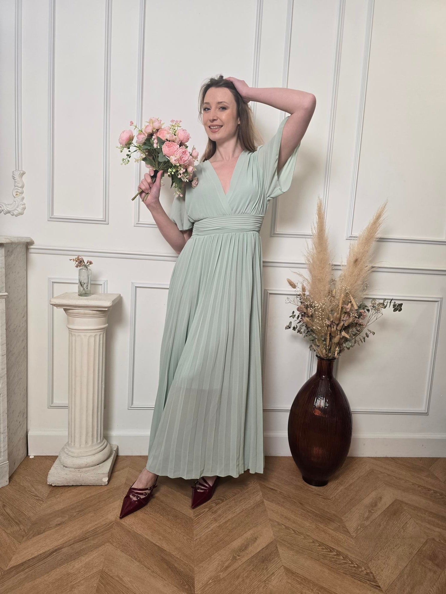 Robe longue vert menthe détail – La Chica