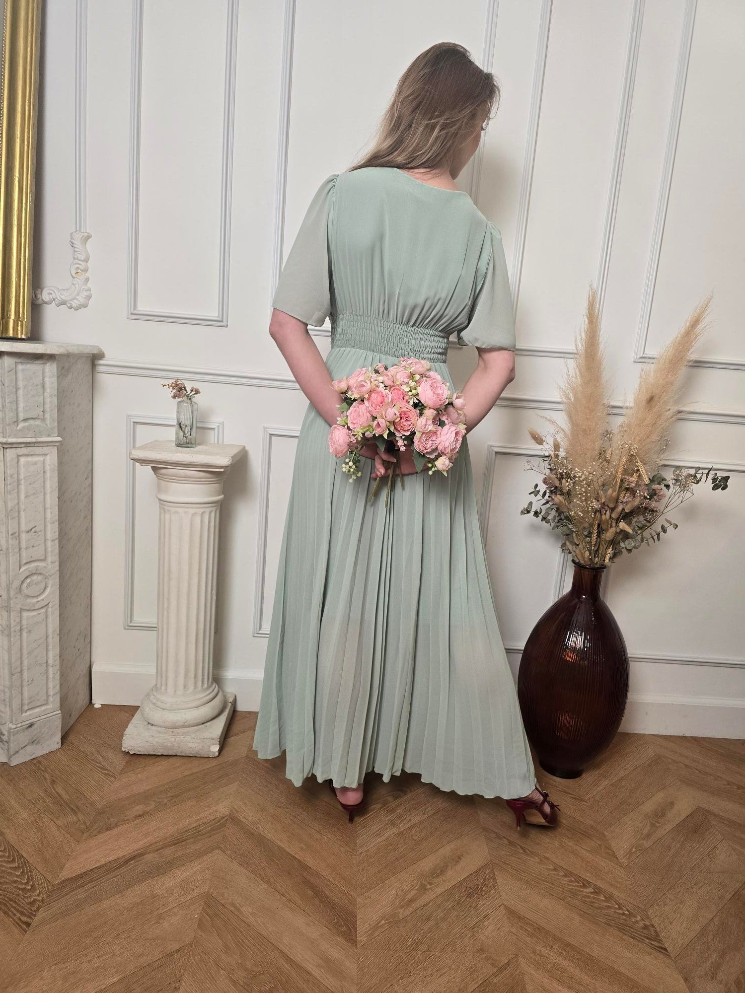 Robe longue vert menthe détail – La Chica