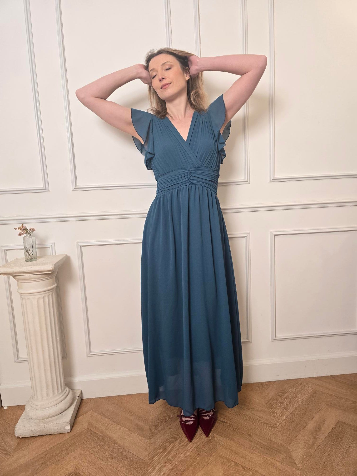Robe longue bleu canard détail – La Chica