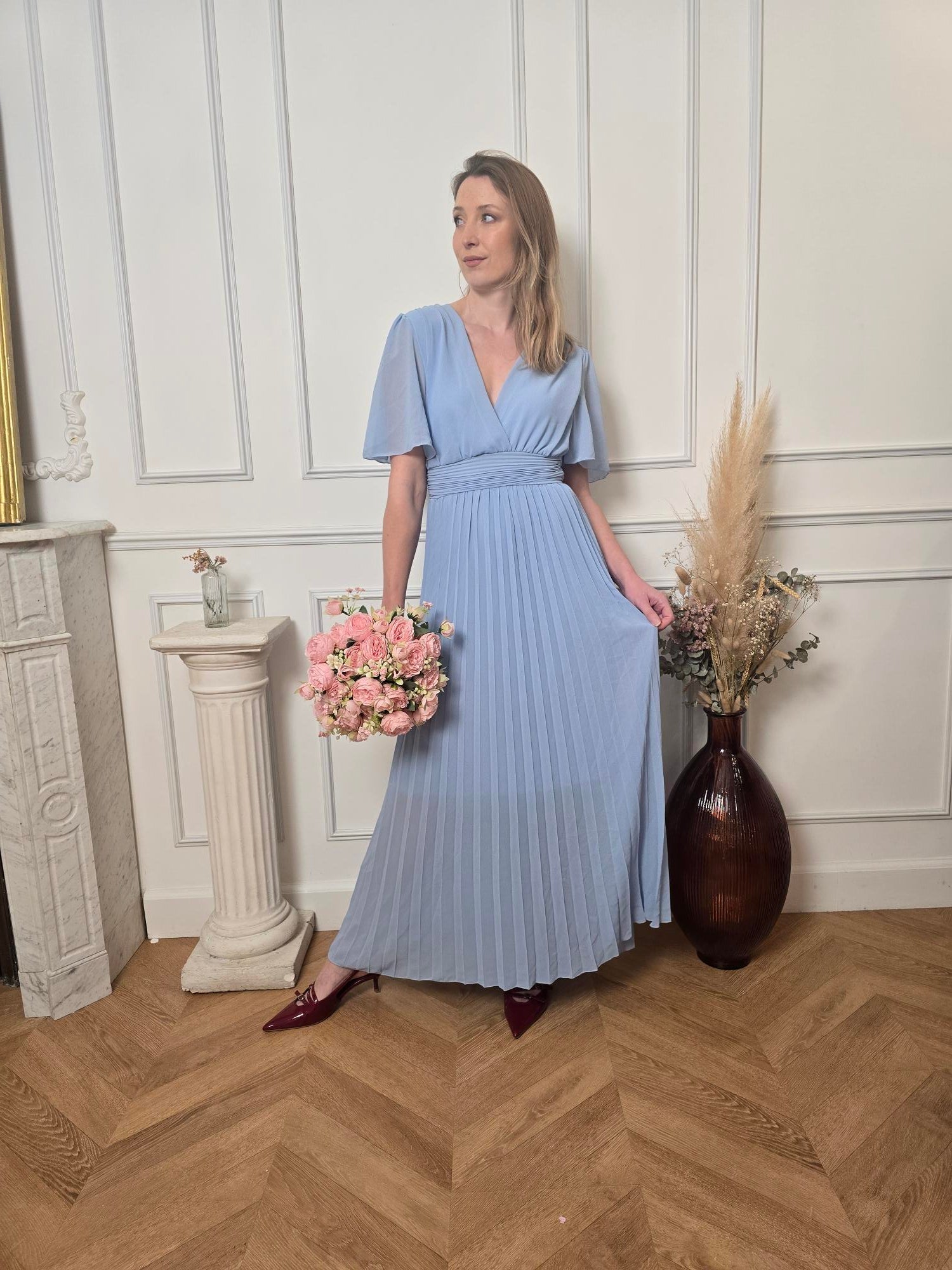 Robe longue bleu ciel détail – La Chica
