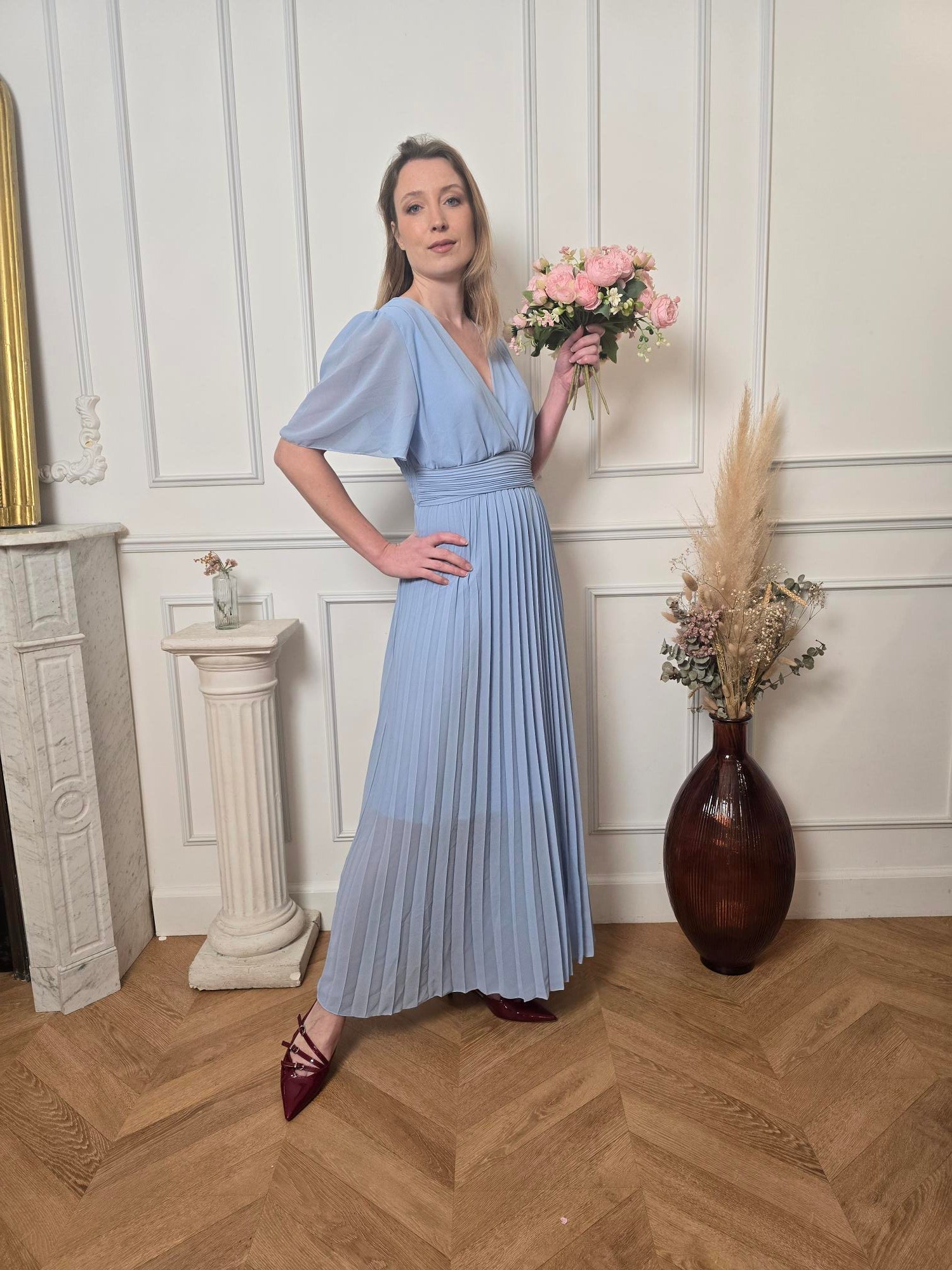Robe longue bleu ciel détail – La Chica