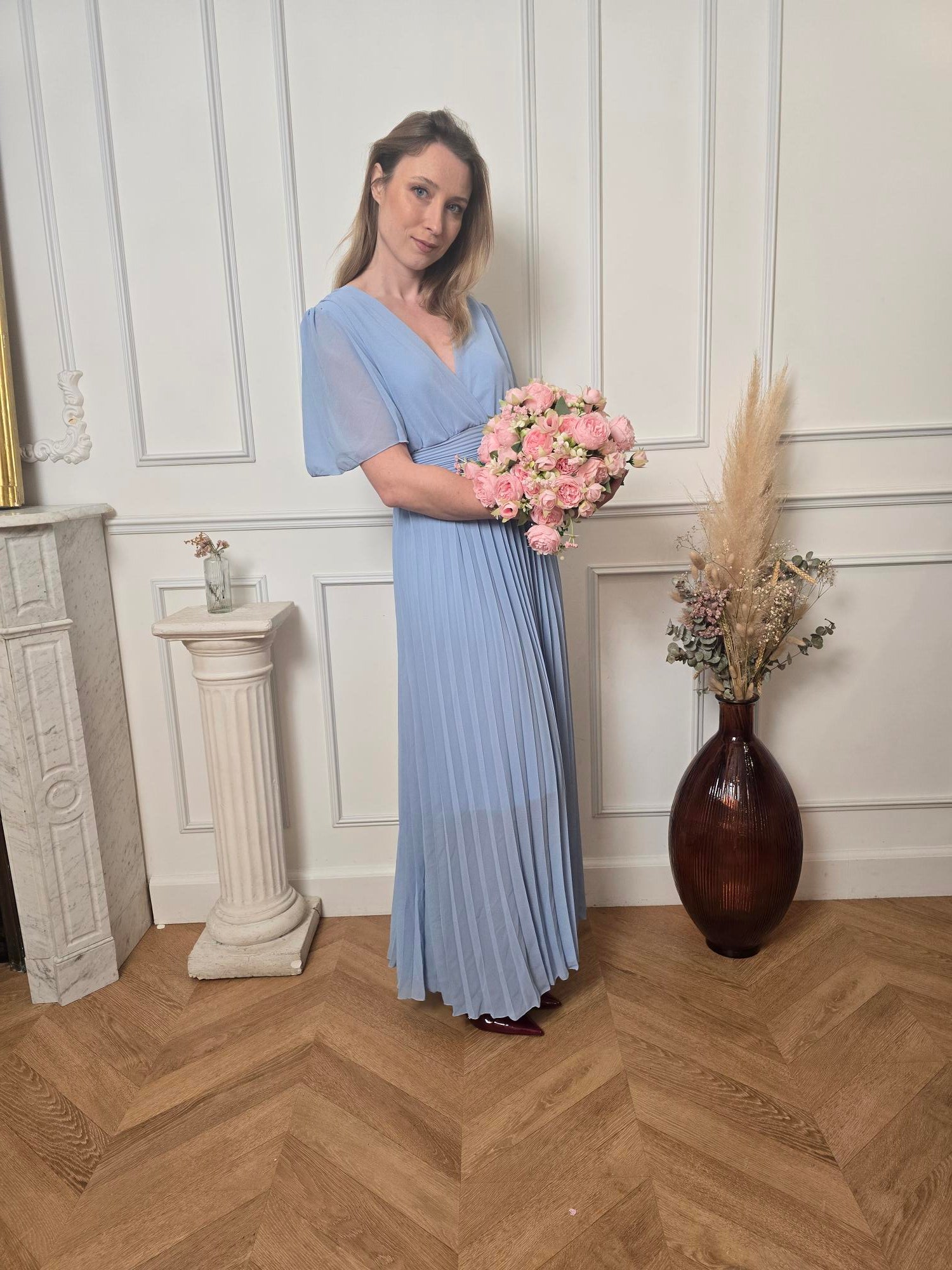 Robe longue bleu ciel vue de dos femme – La Chica