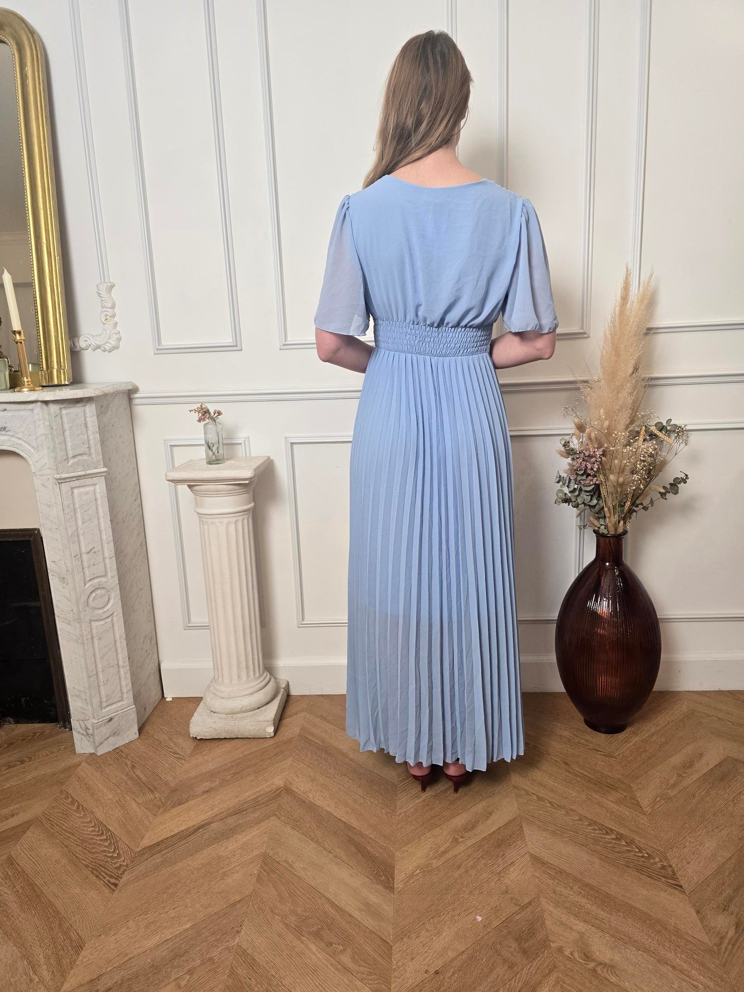 Robe longue bleu ciel détail – La Chica