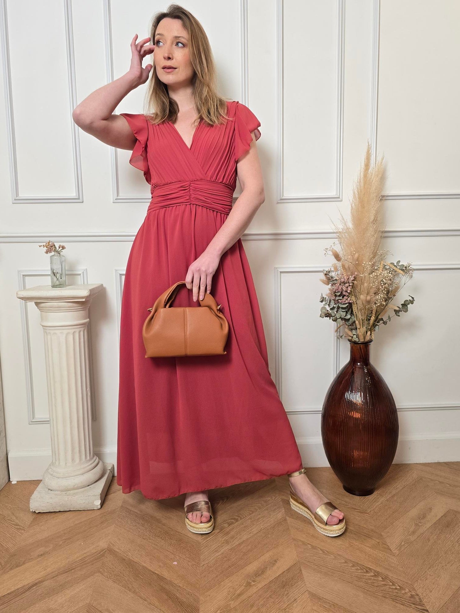 Robe longue rose terracotta détail – La Chica