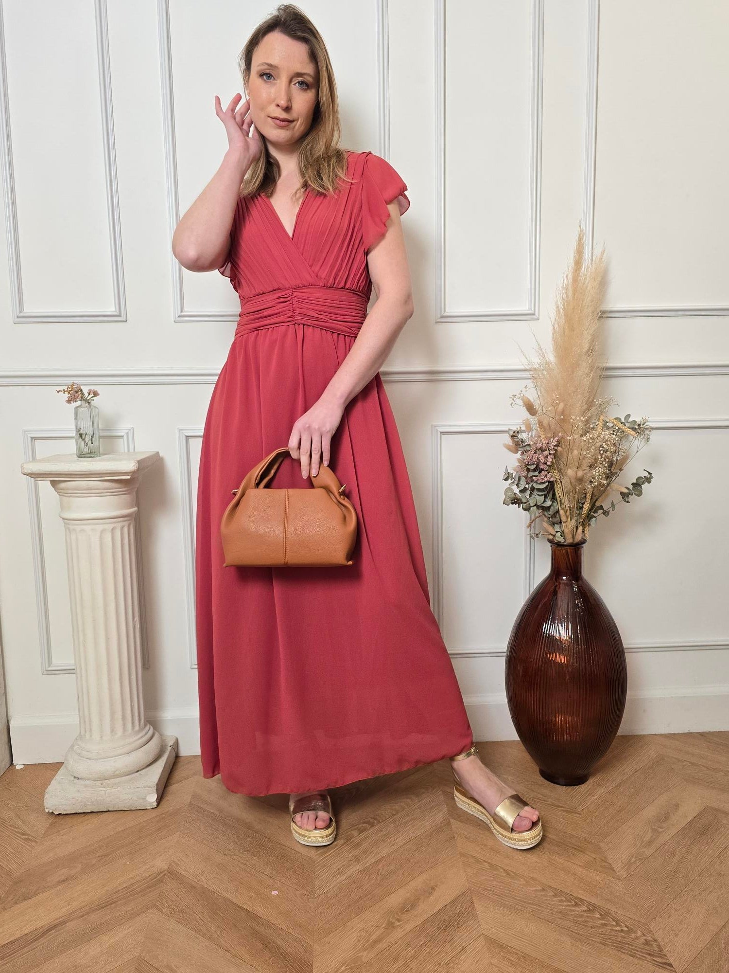 Robe longue rose terracotta détail – La Chica
