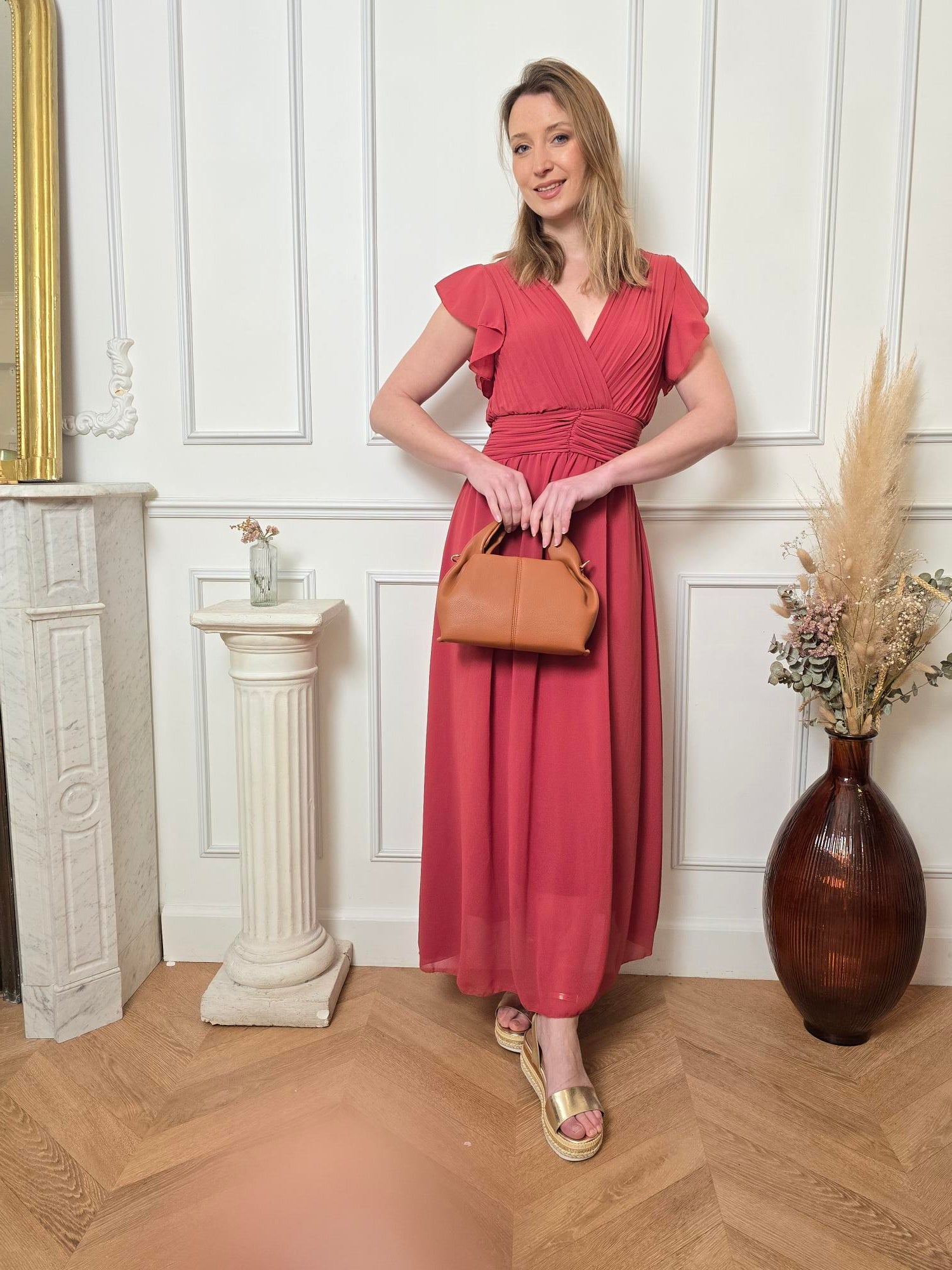 Robe longue rose terracotta détail – La Chica